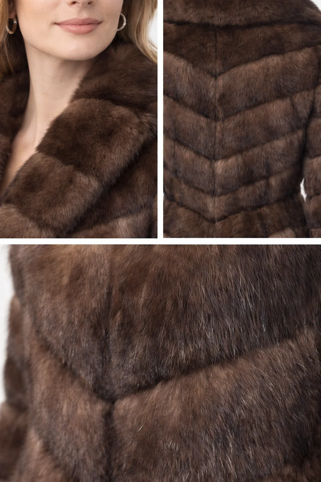 39" Tip-Dyed Sable Coat with Shawl Collar – Chevron Body | Maximilian - Image 4