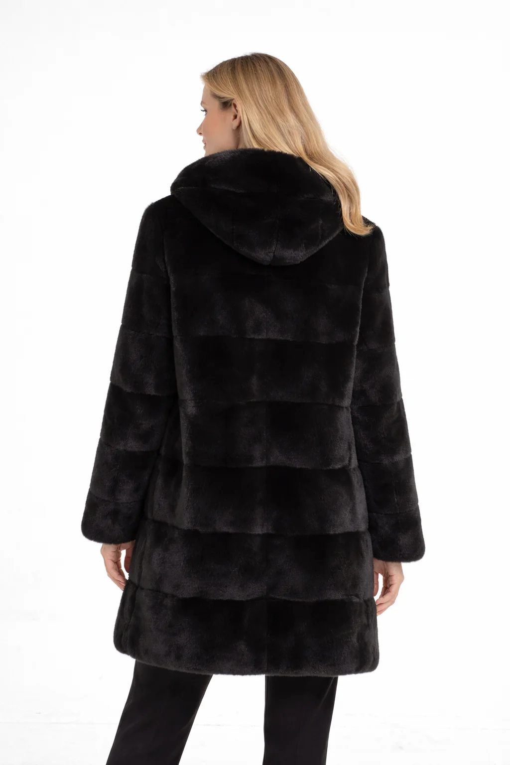 Black Dyed USA Mink Hooded Coat-33" - Image 3