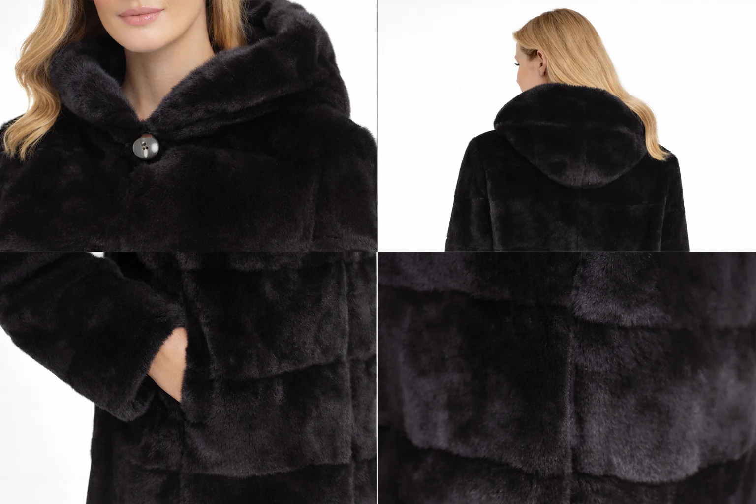 Black Dyed USA Mink Hooded Coat-33" - Image 4