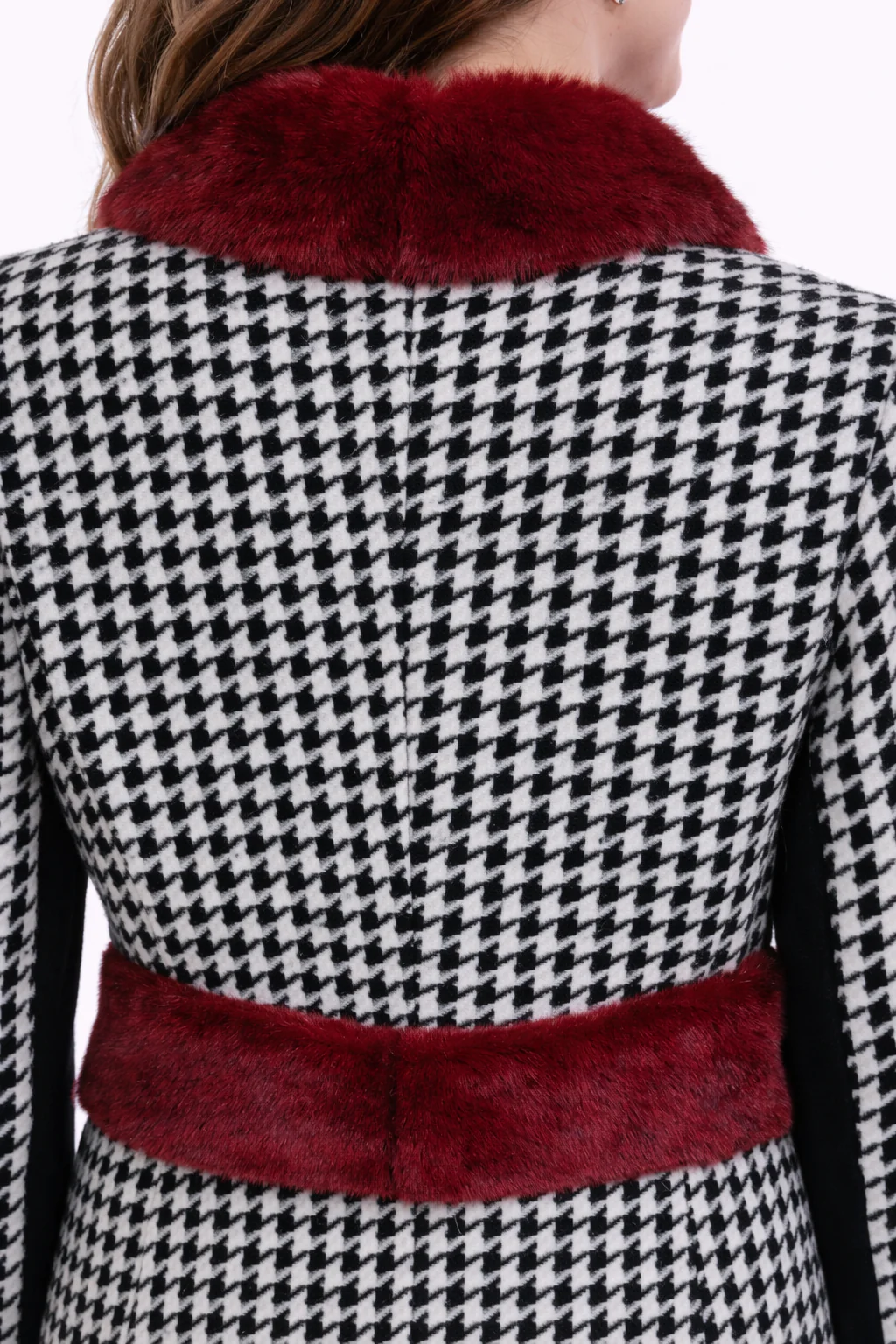 Black & White Houndstooth Wool Blend coat with Mink Trim-41" - Image 4