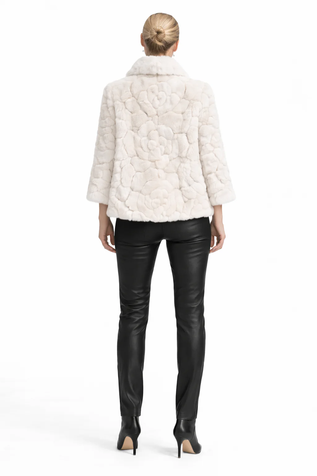 Bleach White Floral Mink Jacket with Suede Inserts -23" - Image 3