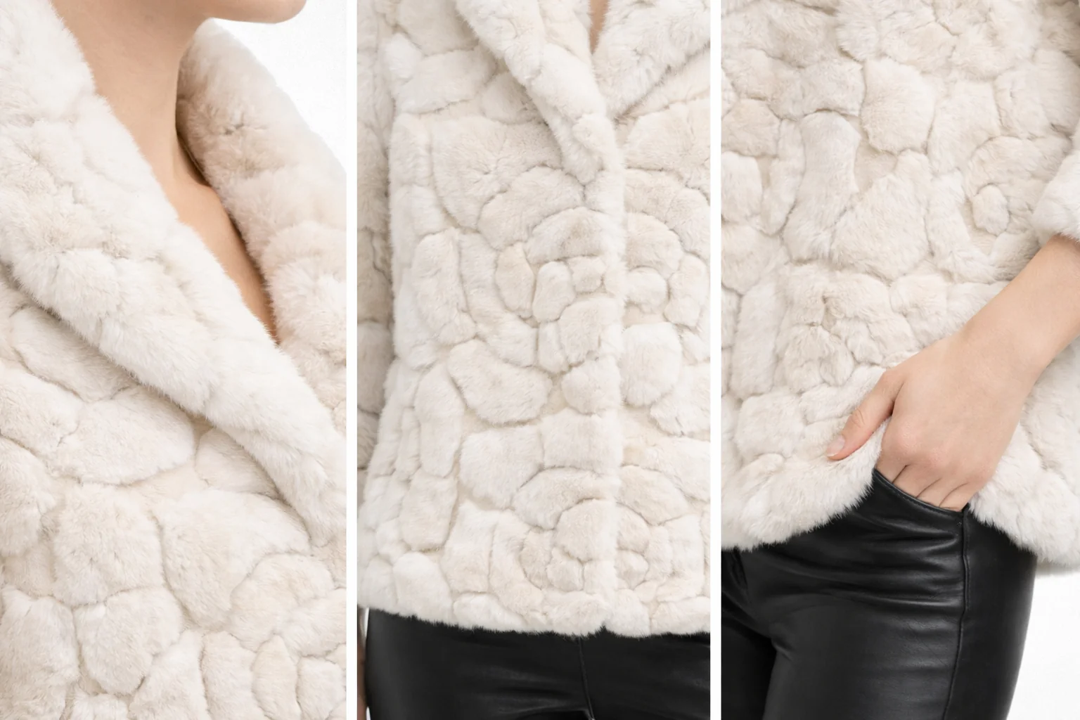 Bleach White Floral Mink Jacket with Suede Inserts -23" - Image 4
