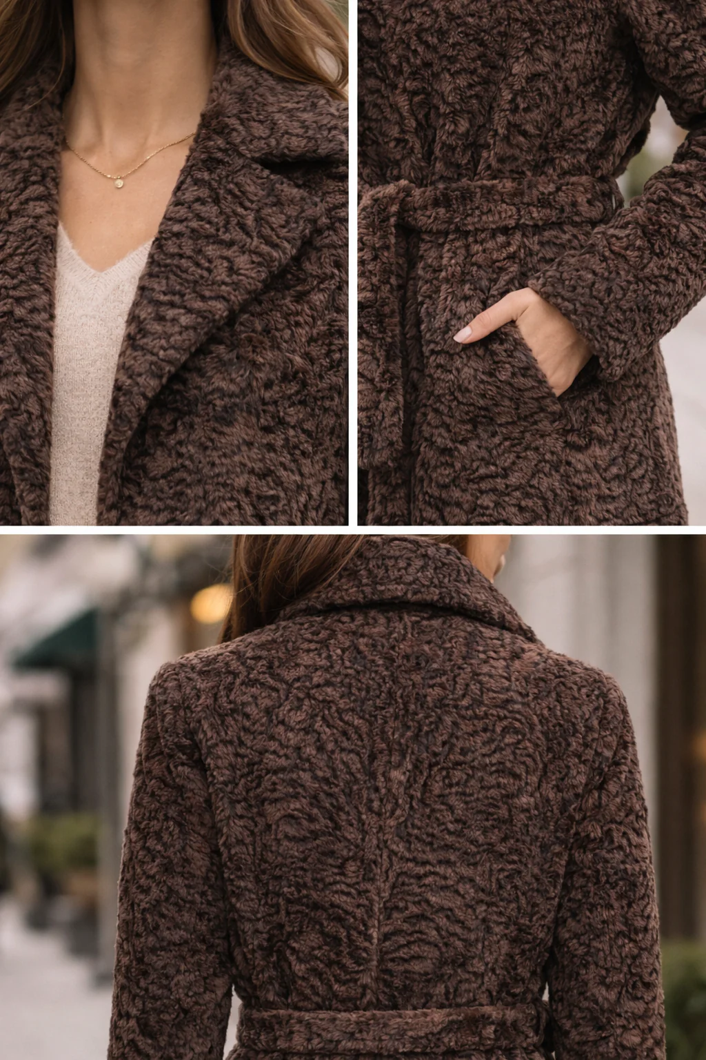 Cappuccino Dyed Lamb Belted Coat with Notch Collar - Image 6