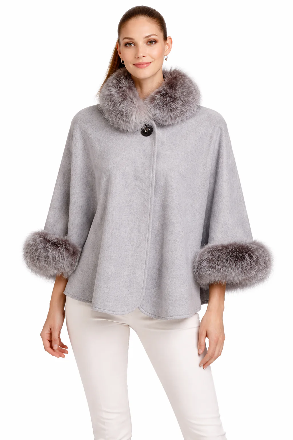 Cashmere Capelet with Fox Fur Collar and Cuffs - Image 3