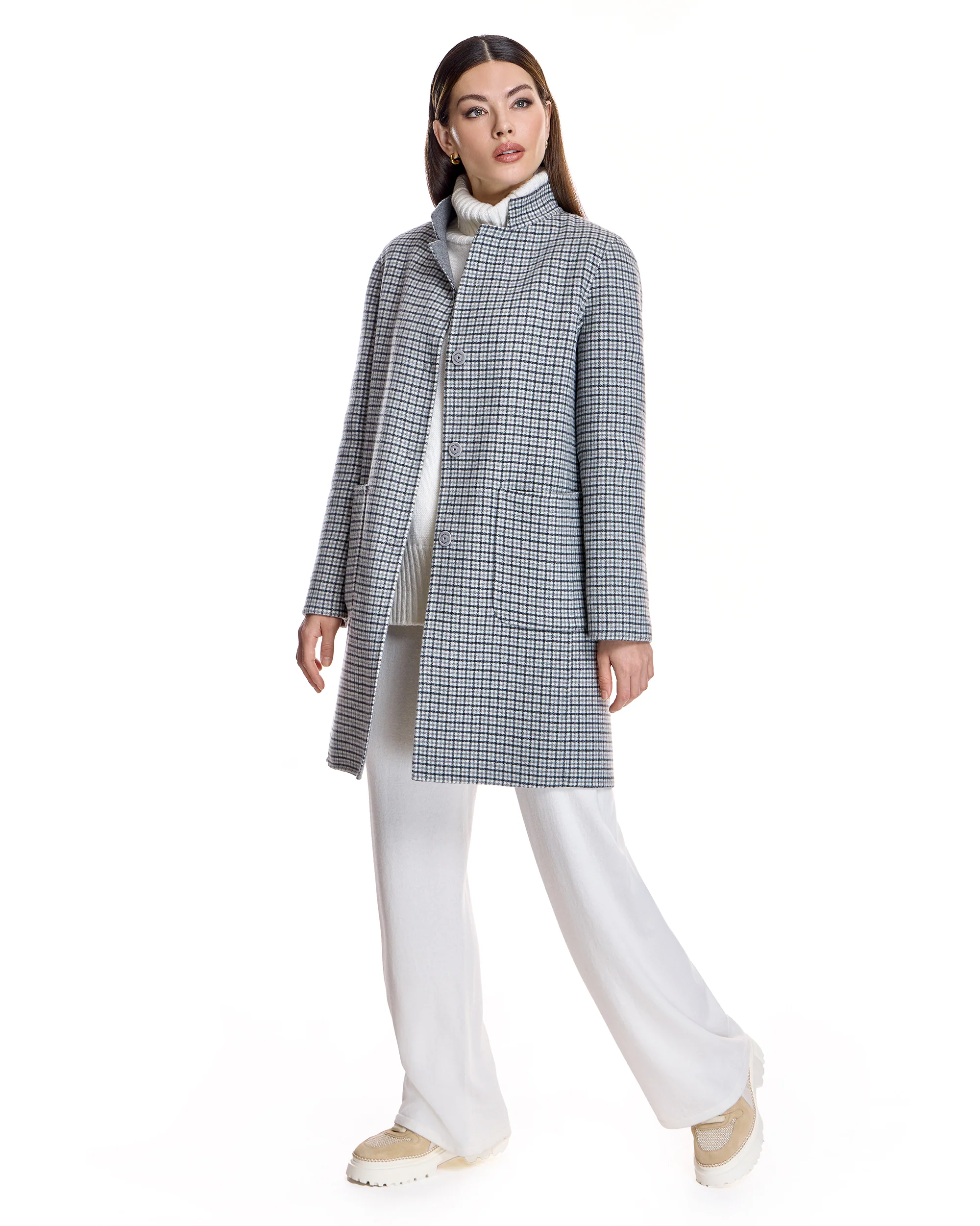 Microcheck Cashmere Coat - Image 3