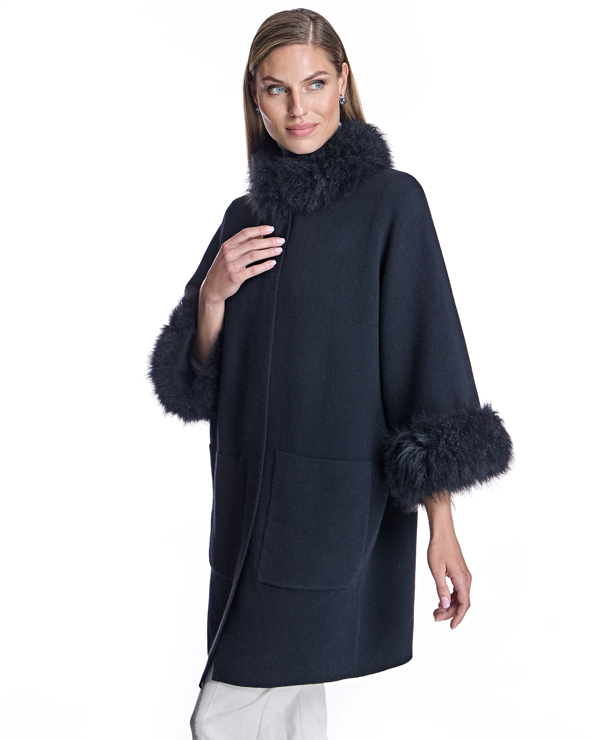 Cashmere Kimono with Cashmere Goat Trim-Maximilian - Image 11