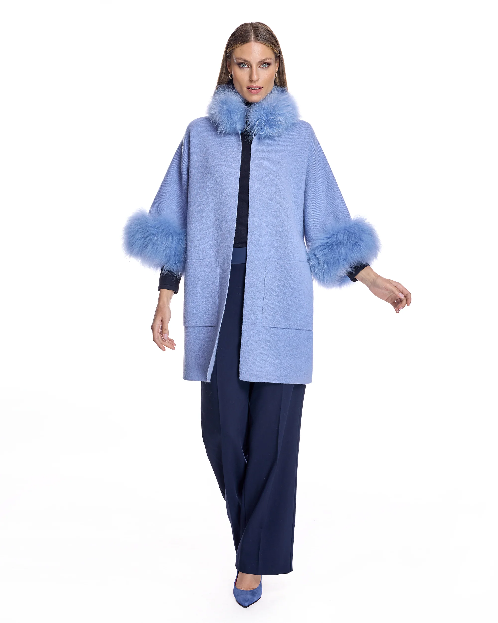 Cashmere Kimono with Cashmere Goat Trim-Maximilian - Image 20