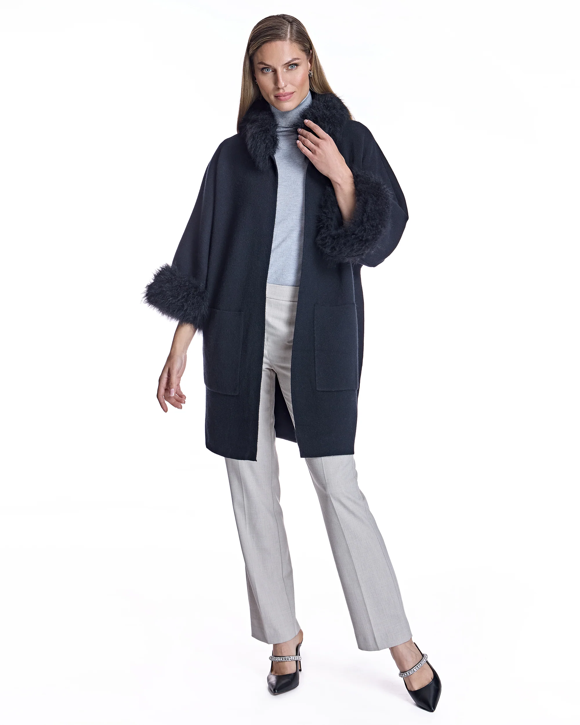 Cashmere Kimono with Cashmere Goat Trim-Maximilian - Image 9