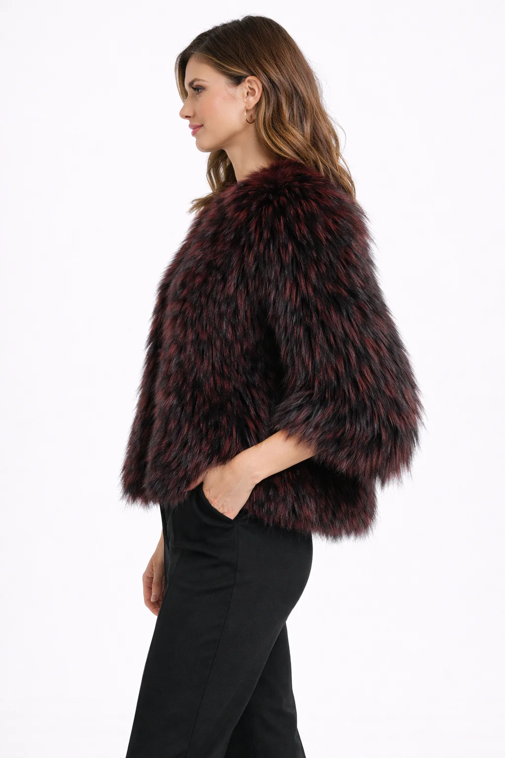 Claret Dyed Silver Fox Collarless Bolero- 22" - Image 3