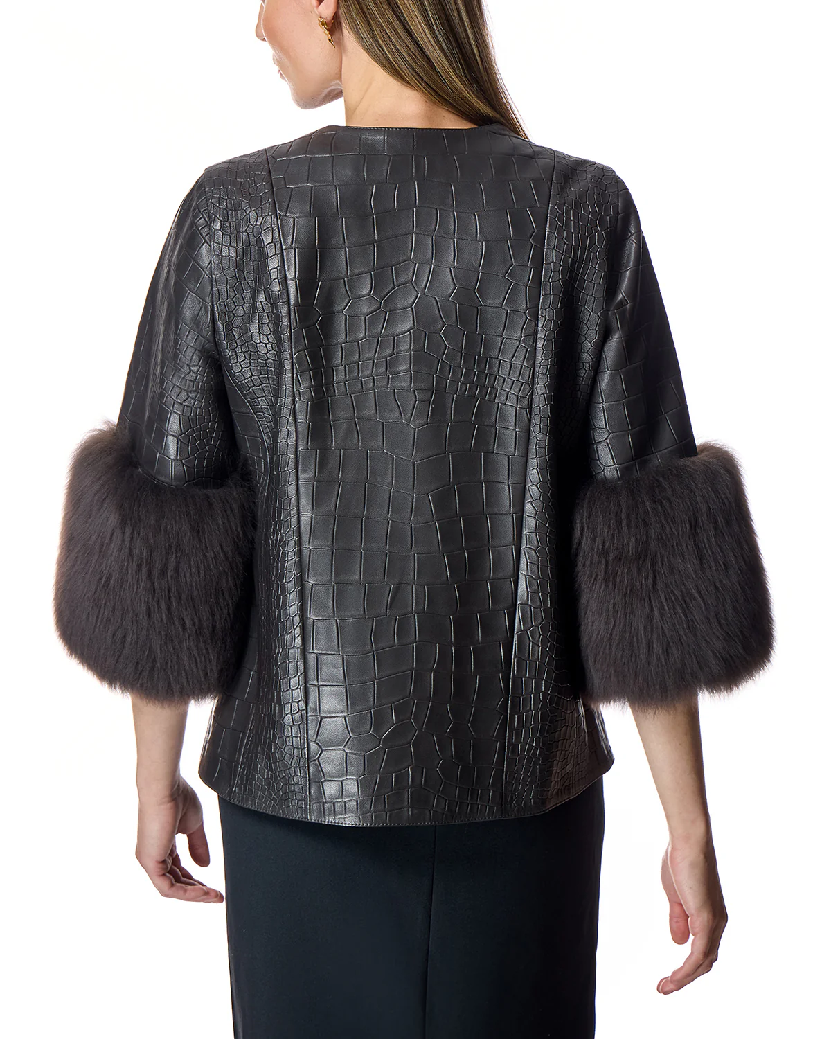 Croc Stamped Leather Jacket -Maximilian - Image 10