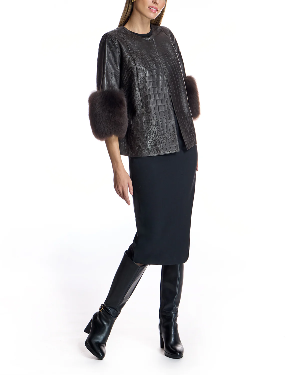 Croc Stamped Leather Jacket -Maximilian - Image 11
