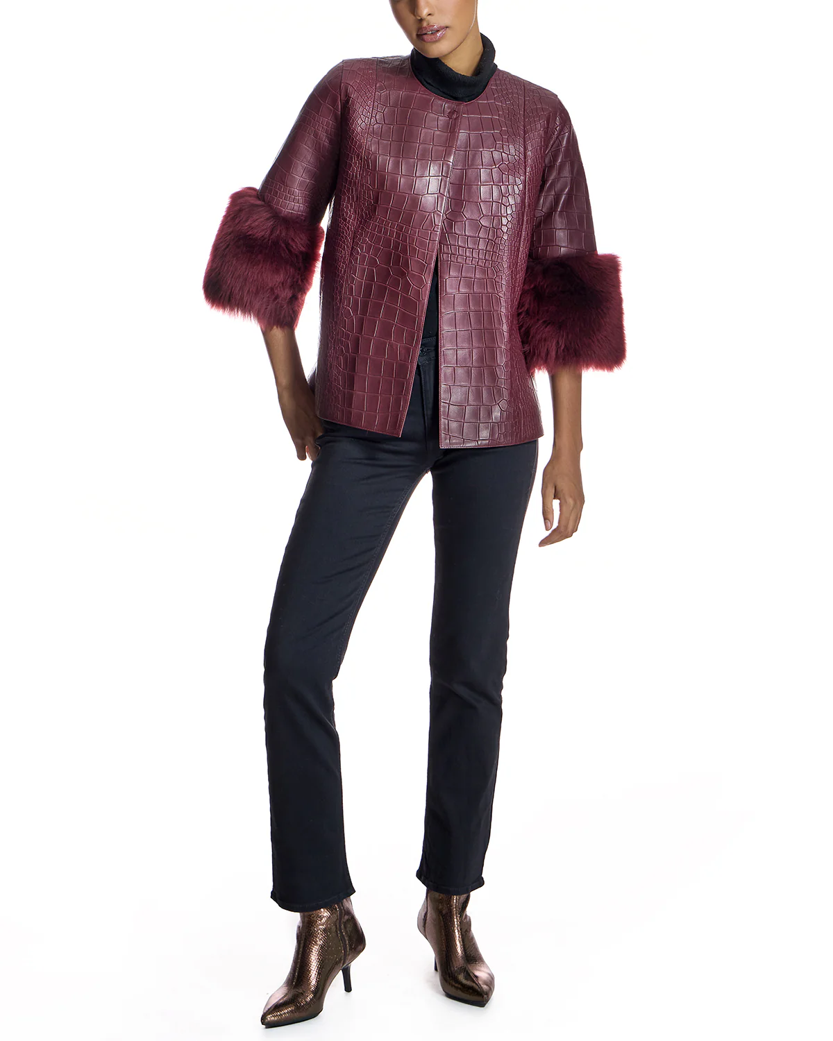 Croc Stamped Leather Jacket -Maximilian - Image 4