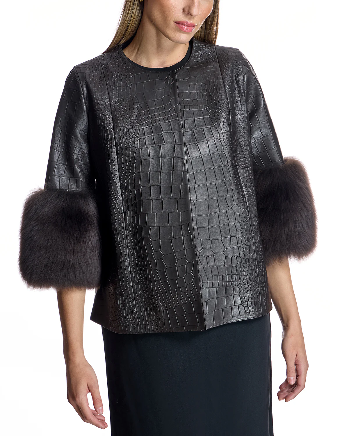 Croc Stamped Leather Jacket -Maximilian - Image 8