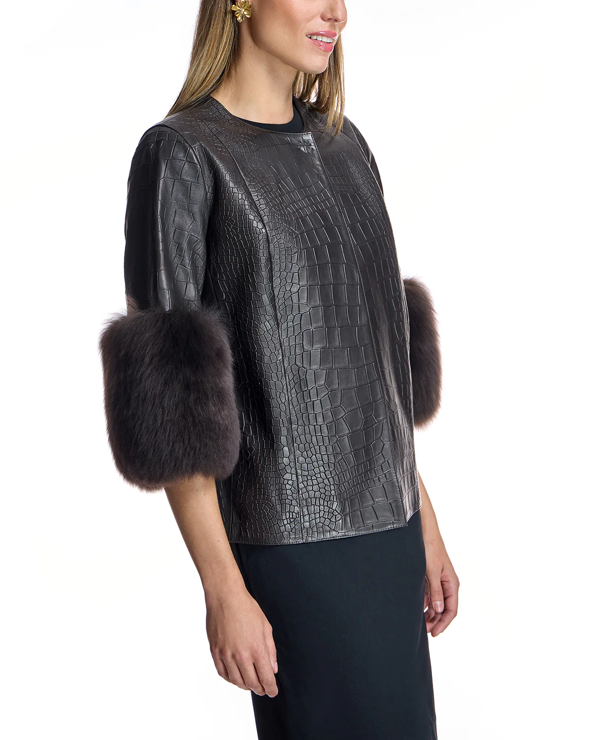 Croc Stamped Leather Jacket -Maximilian - Image 9