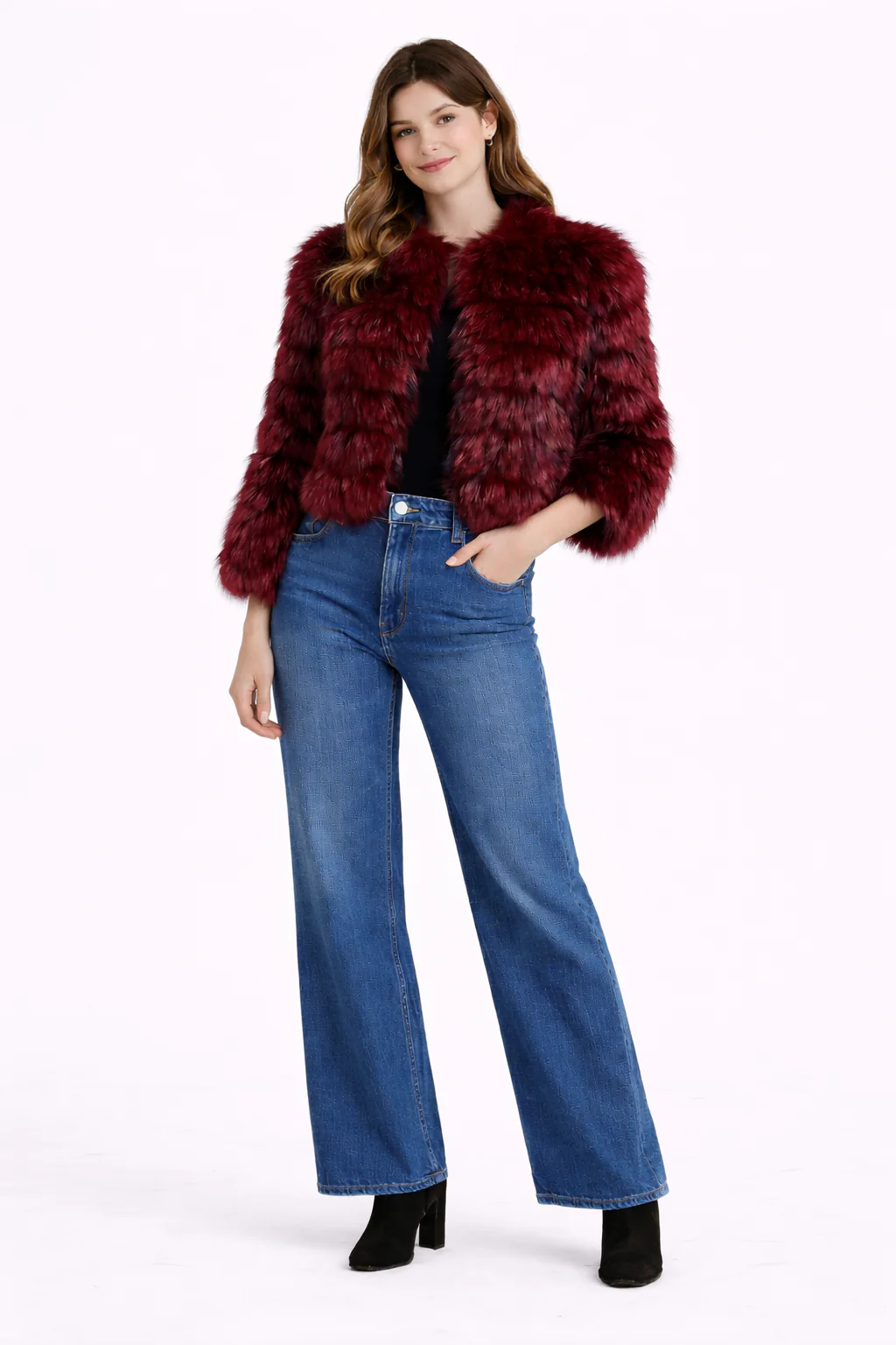 FEATHERED HORIZONTAL DYED SILVER FOX BOLERO=22" - Image 3