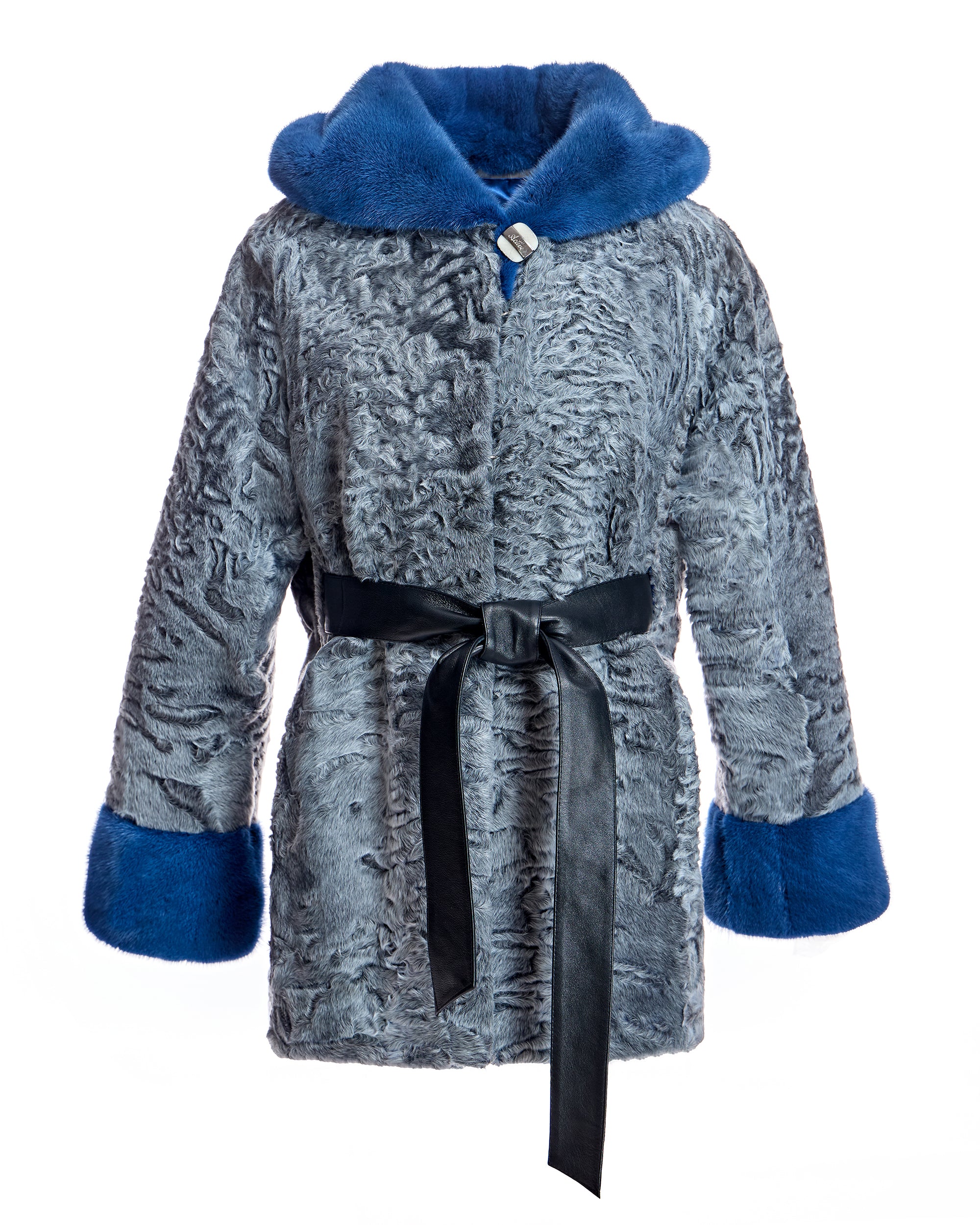 Hooded Swakara Lamb Jacket with Mink Trim Hood and Cuff - Image 5