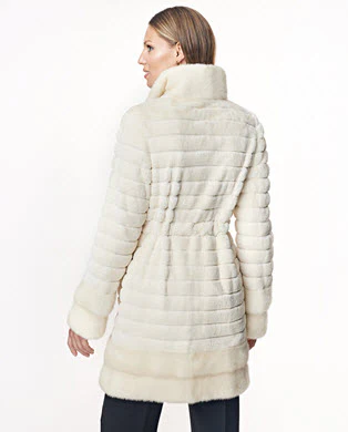 Grooved Sheared Mink Coat With Mink Trim - Image 3