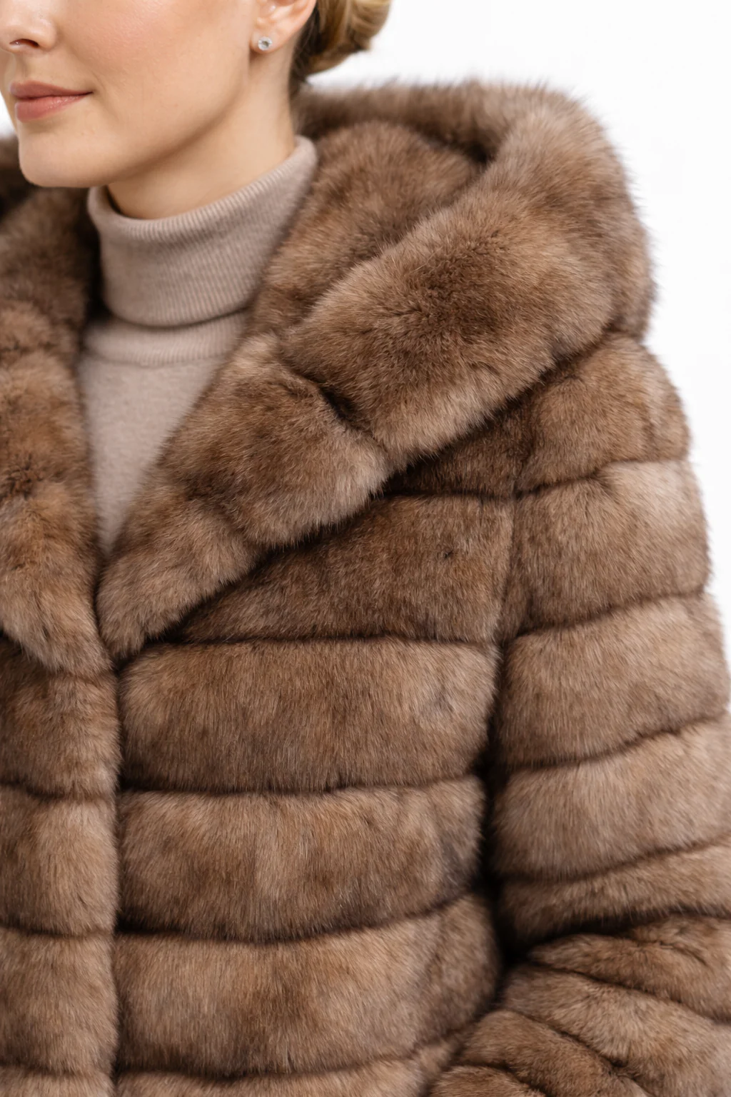 37" Tortora-Dyed Sable Coat with Double Fur Hood - Image 5