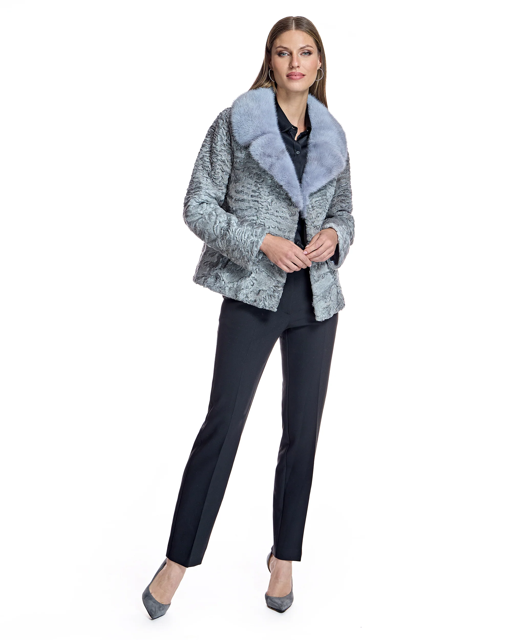 Swakara Lamb Jacket with Mink Notch Collar-Maximilian - Image 10