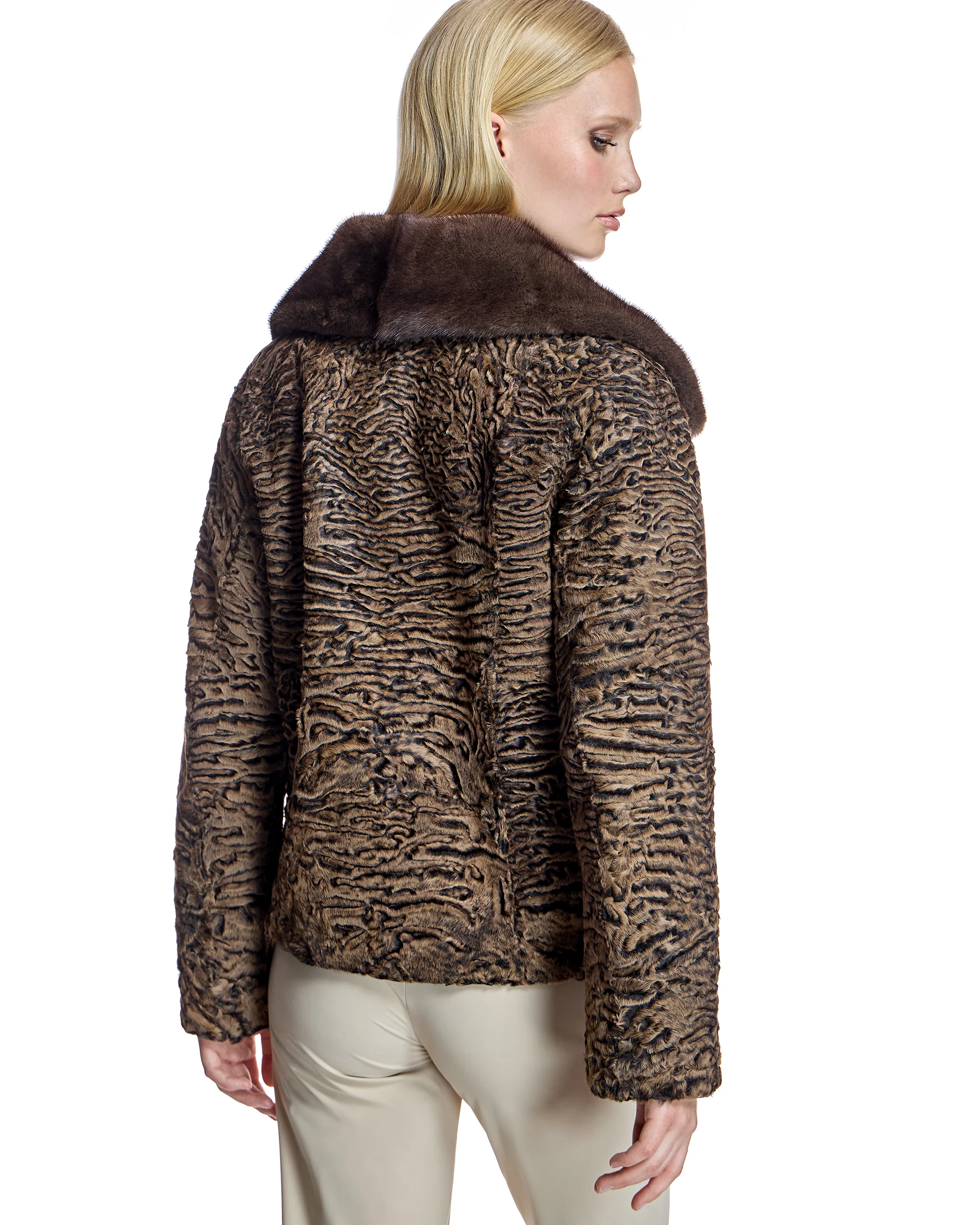 Swakara Lamb Jacket with Mink Notch Collar-Maximilian - Image 3