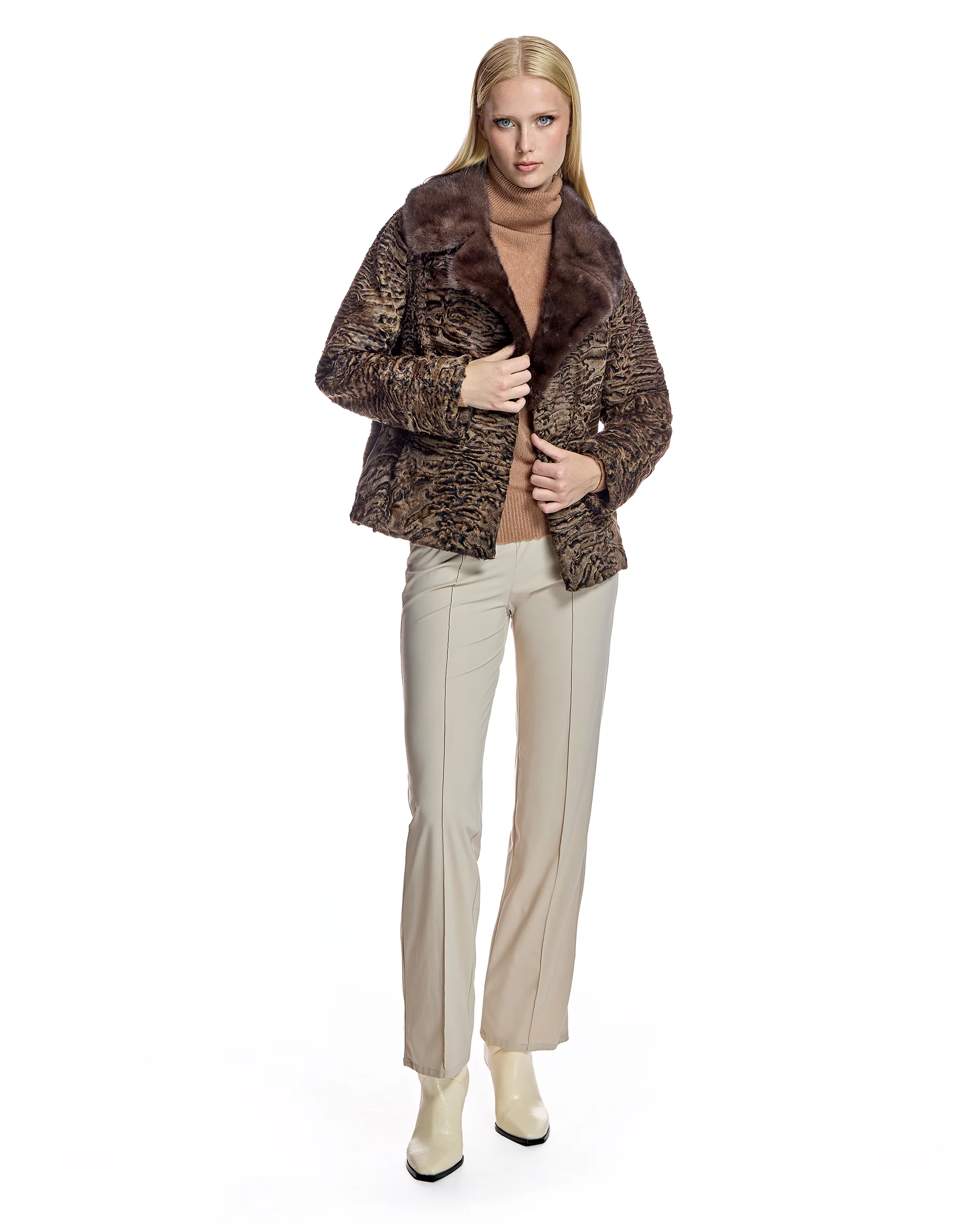 Swakara Lamb Jacket with Mink Notch Collar-Maximilian - Image 4