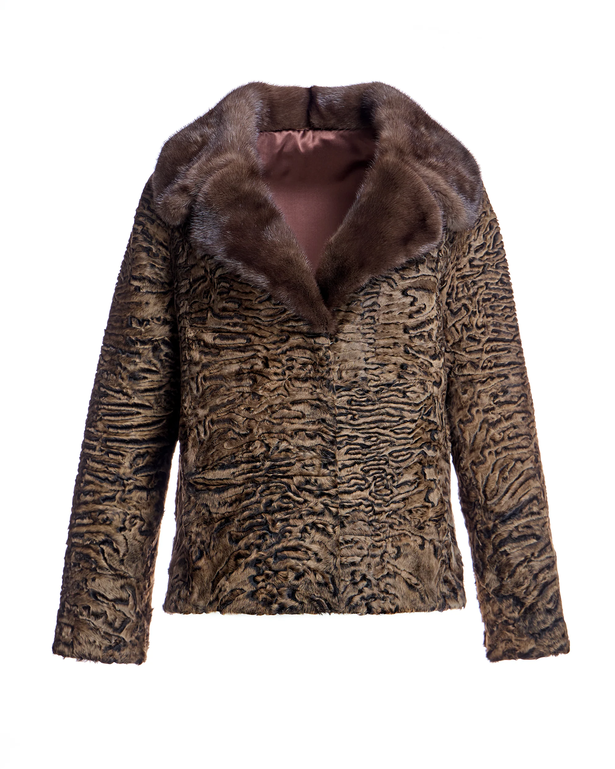 Swakara Lamb Jacket with Mink Notch Collar-Maximilian - Image 5