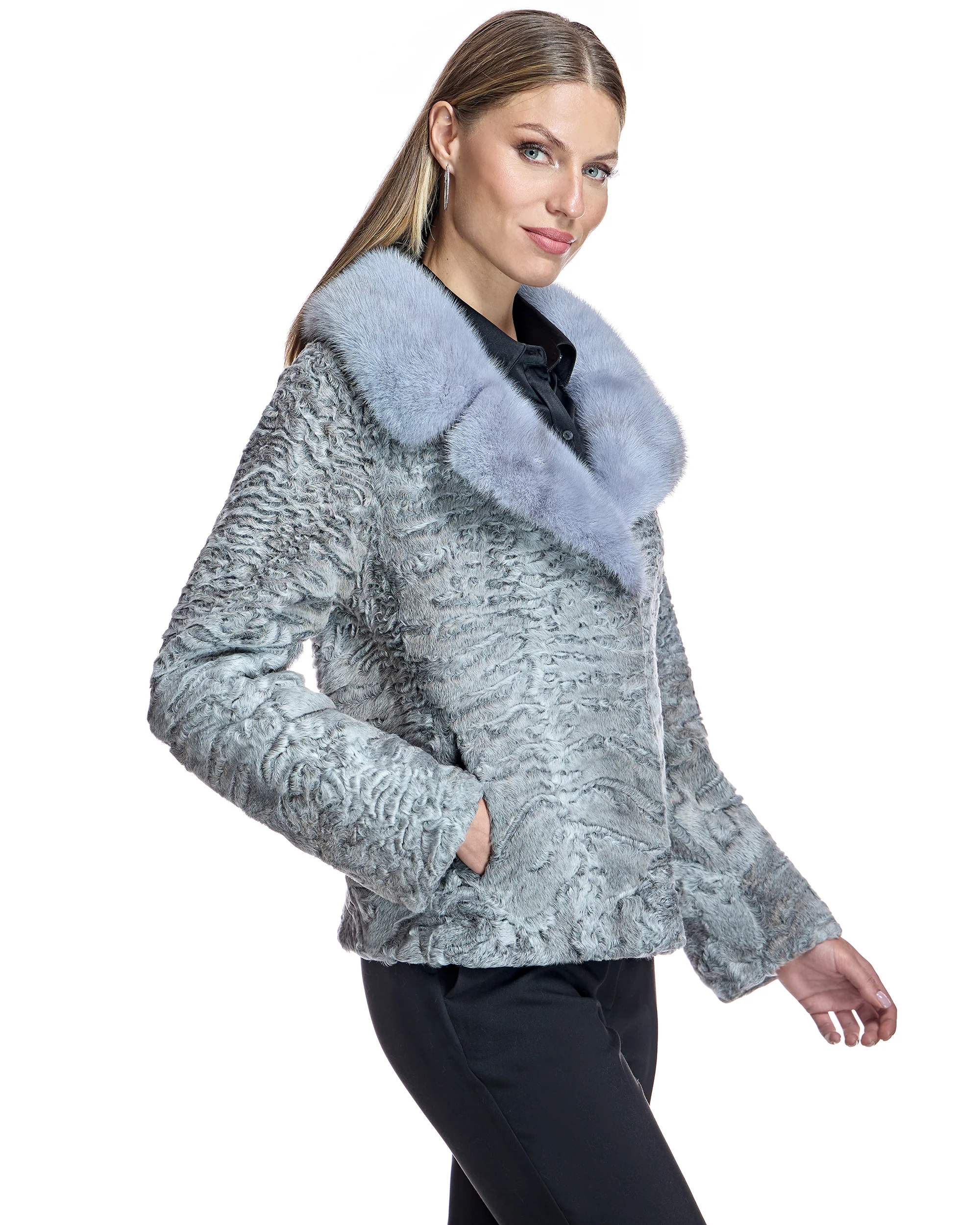 Swakara Lamb Jacket with Mink Notch Collar-Maximilian - Image 8