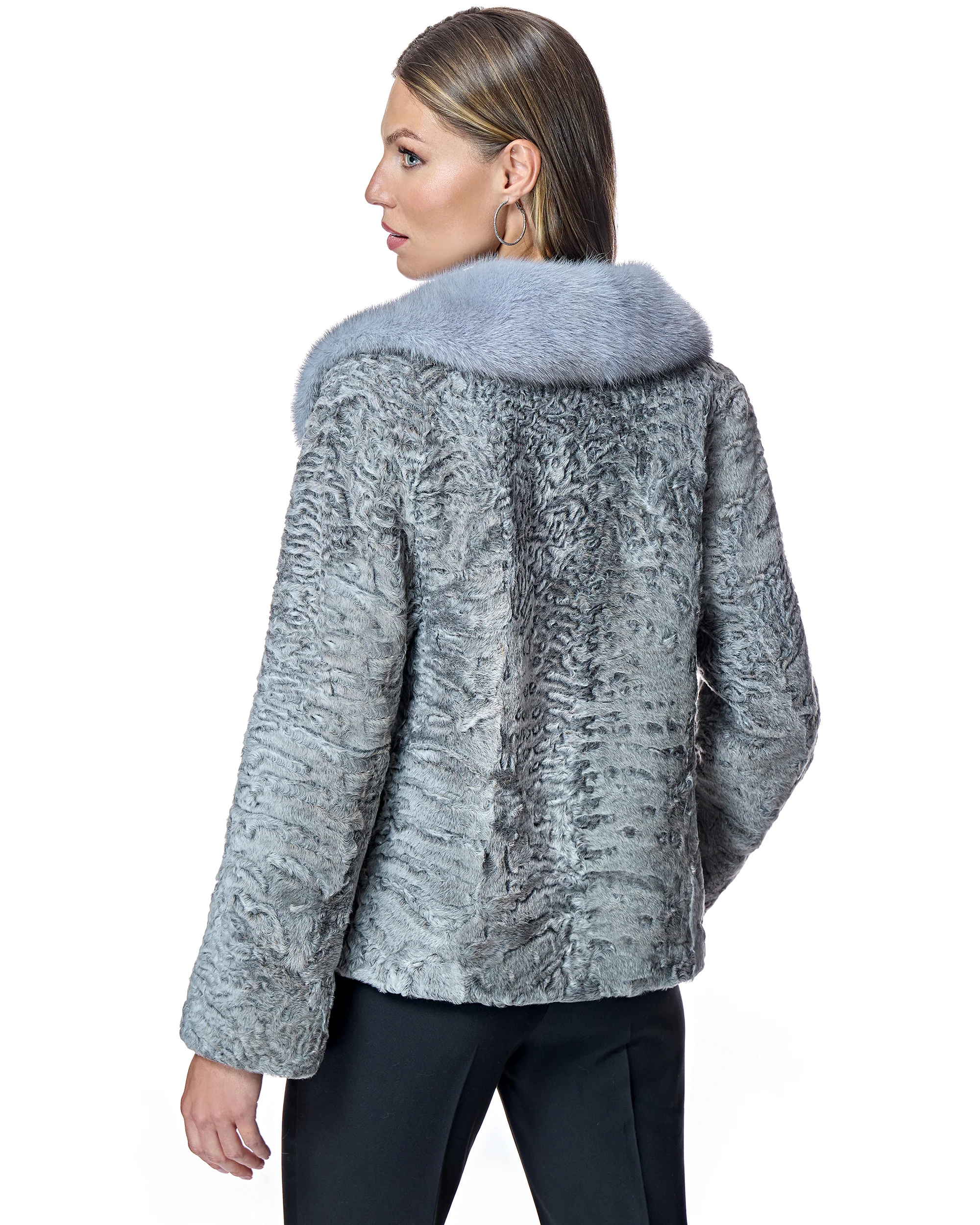 Swakara Lamb Jacket with Mink Notch Collar-Maximilian - Image 9