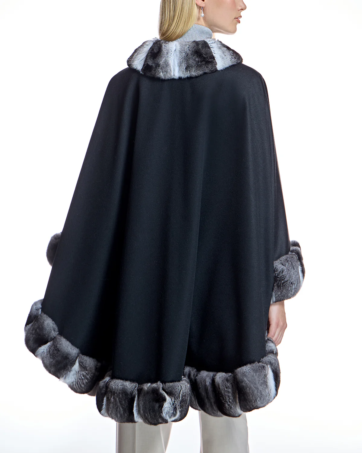 Cashmere Cape with Chinchilla Trim - Image 3