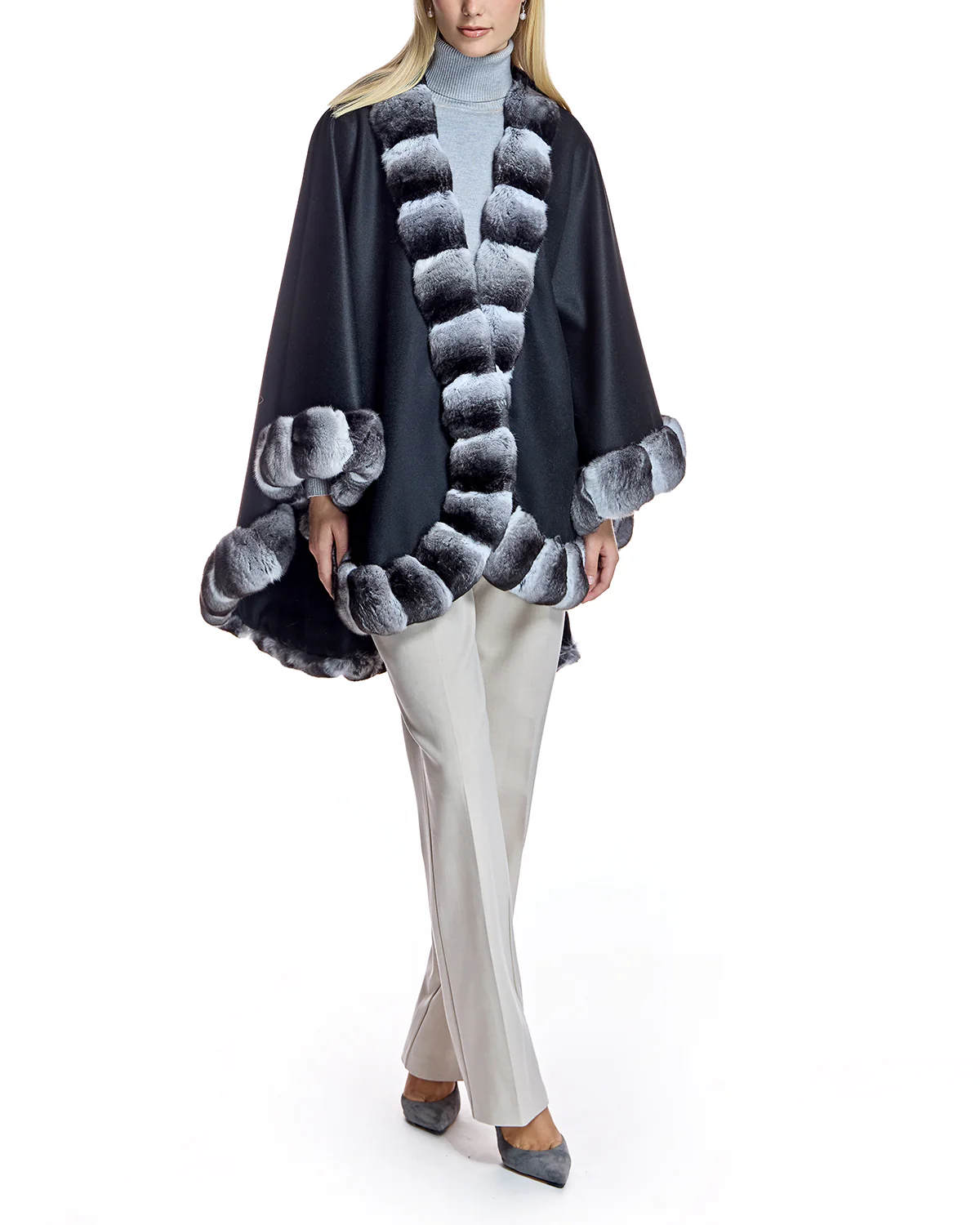 Cashmere Cape with Chinchilla Trim - Image 5