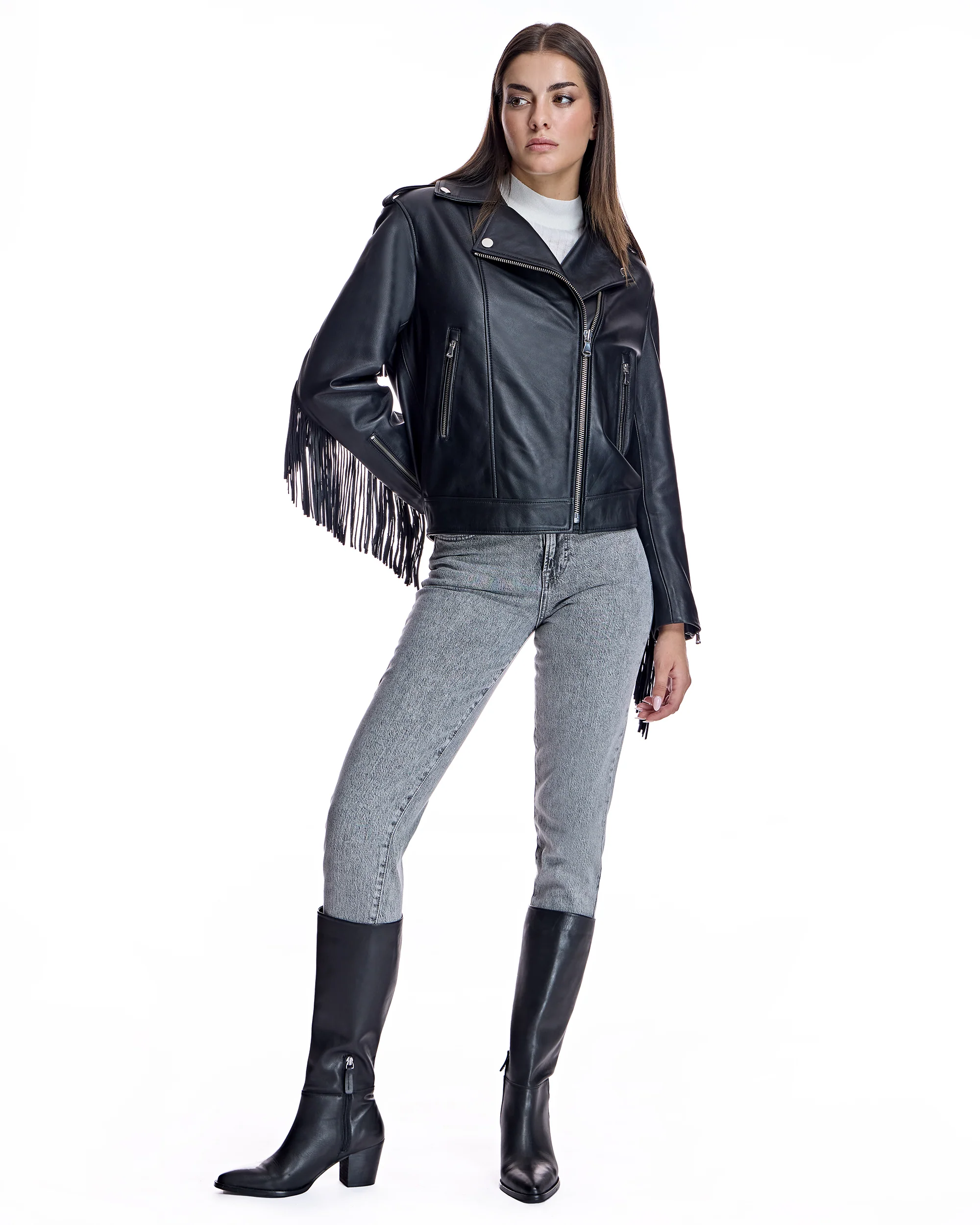 Julia & Stella by Maximilian Leather Moto Jacket with Fringes - Image 3