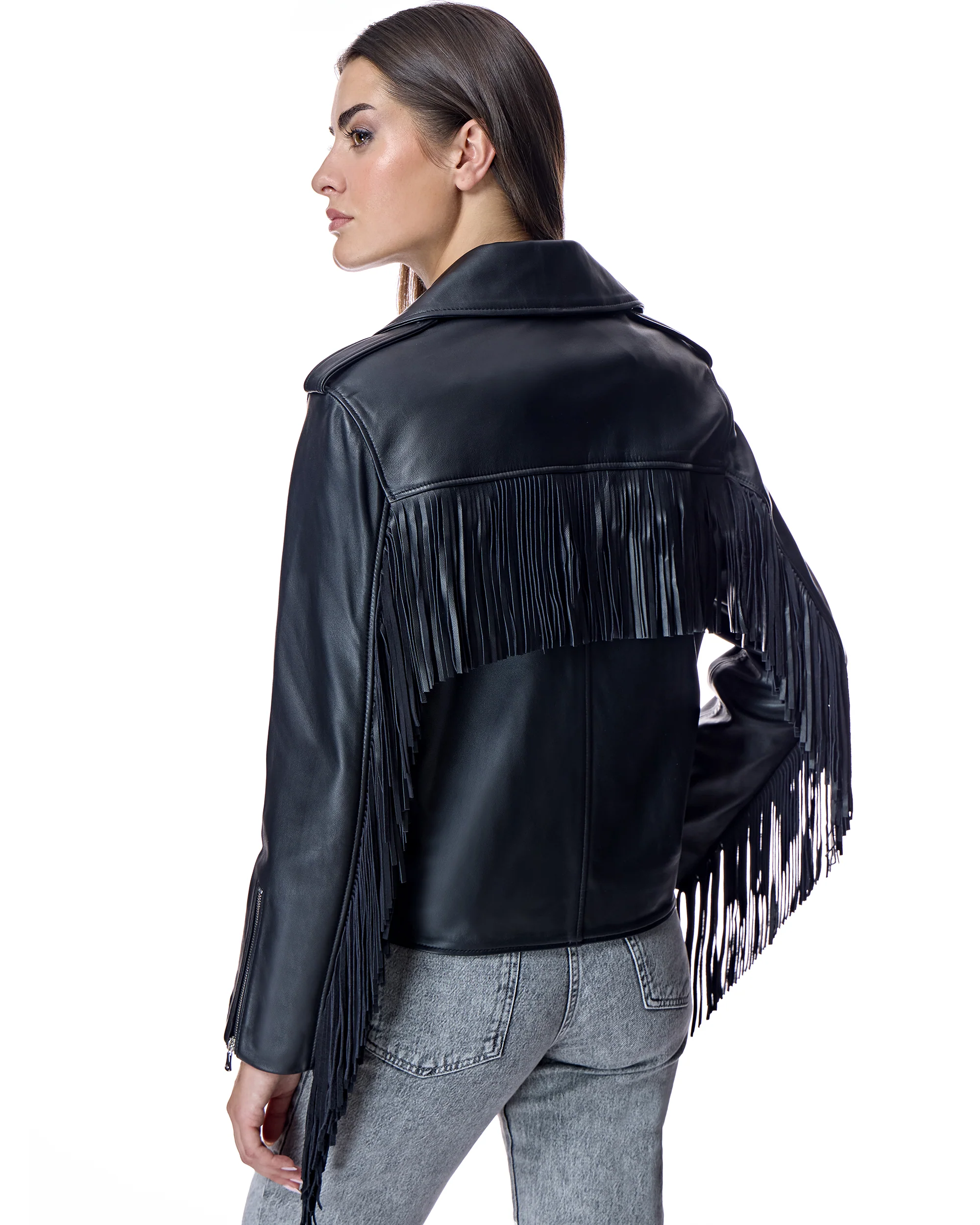 Julia & Stella by Maximilian Leather Moto Jacket with Fringes - Image 4