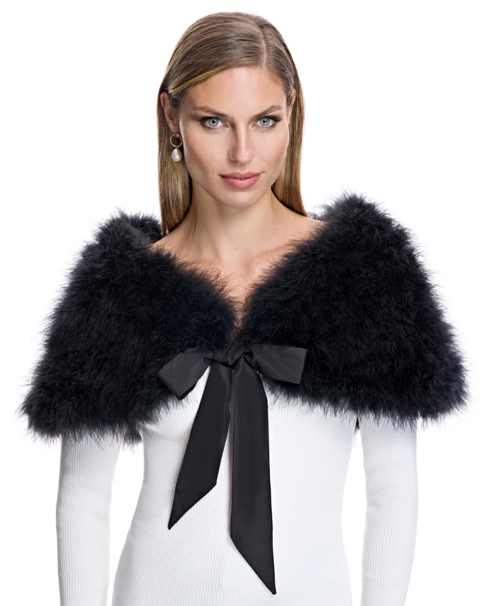 Julia & Stella by Maximilian Turkey Feather Stole with Ties-Maximilian - Image 3