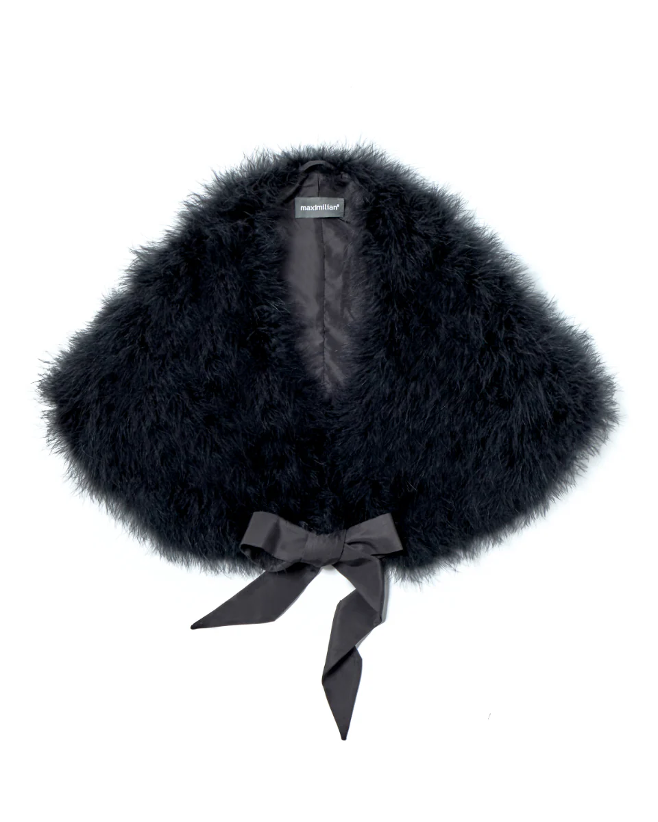 Julia & Stella by Maximilian Turkey Feather Stole with Ties-Maximilian - Image 4