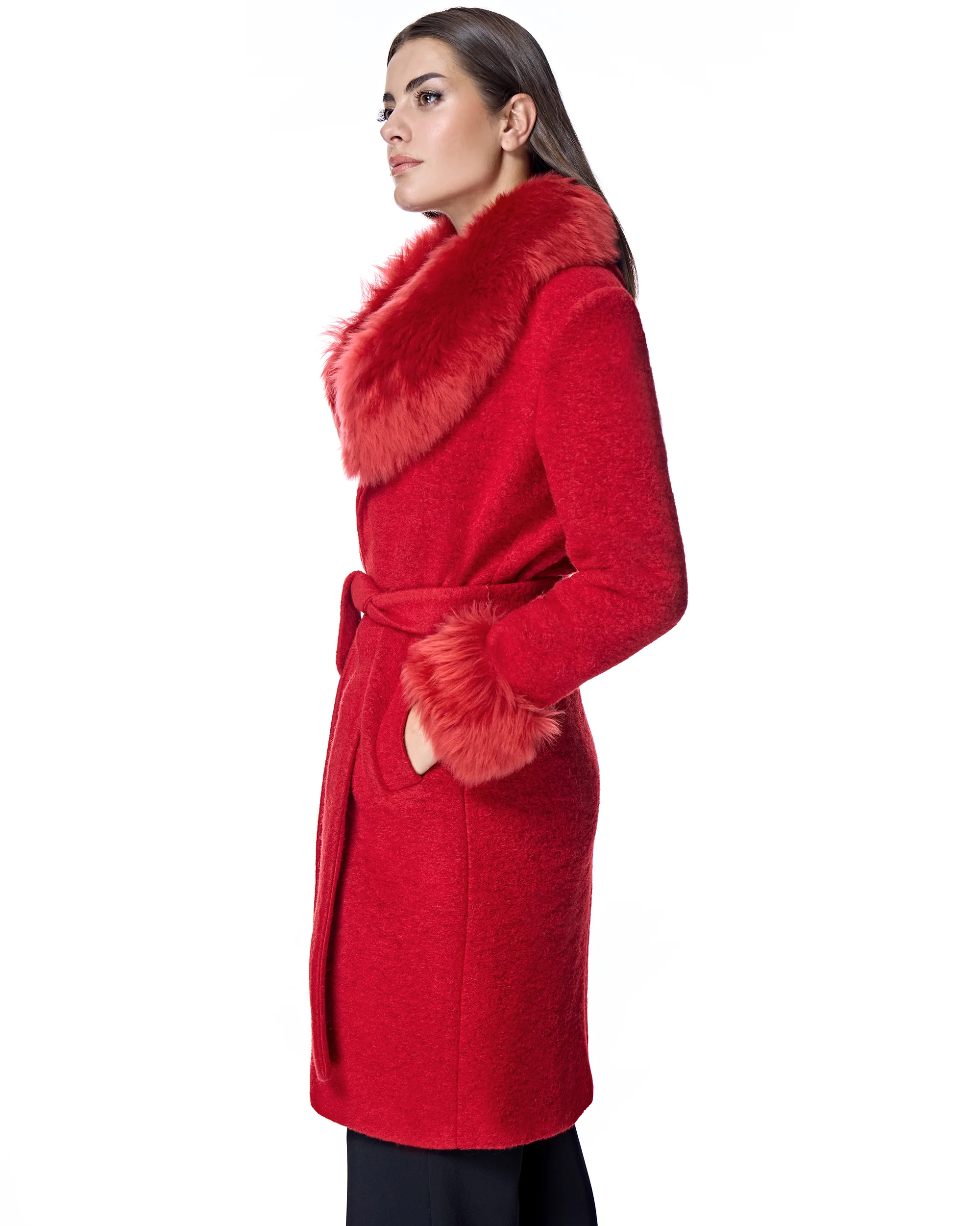 Julia & Stella by Maximilian Wool Coat With Toscana Lamb Trim-Maximilian - Image 8