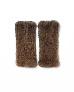Knitted Mink Section Fingerless Gloves - Image 3
