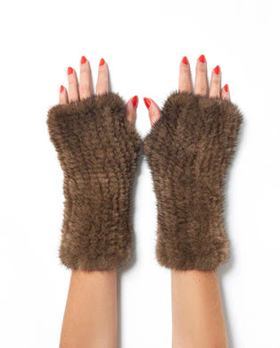 Knitted Mink Section Fingerless Gloves - Image 4