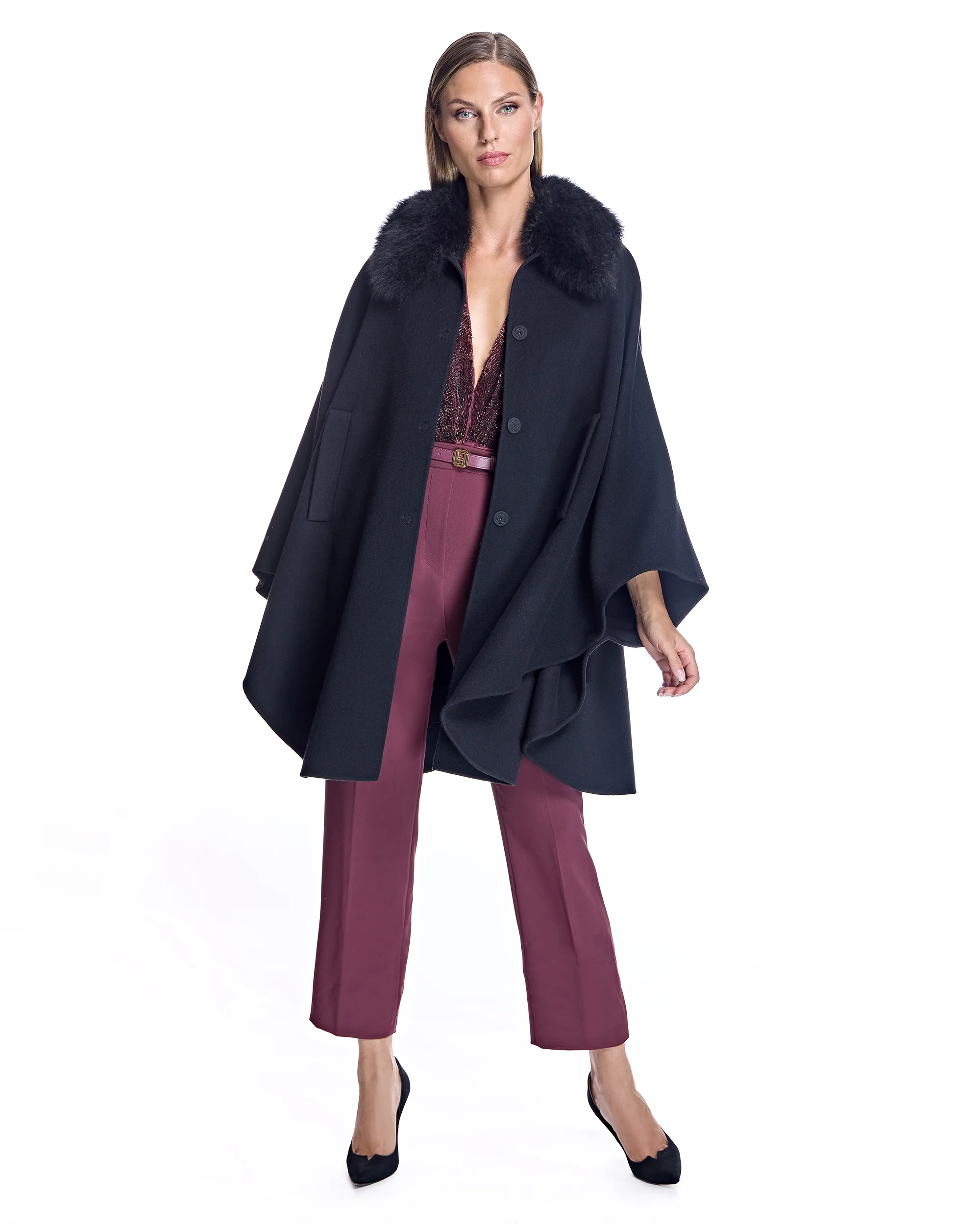 Loro Piana Cashmere Blend Cape with Cashmere Goat Collar-Maximilian - Image 4