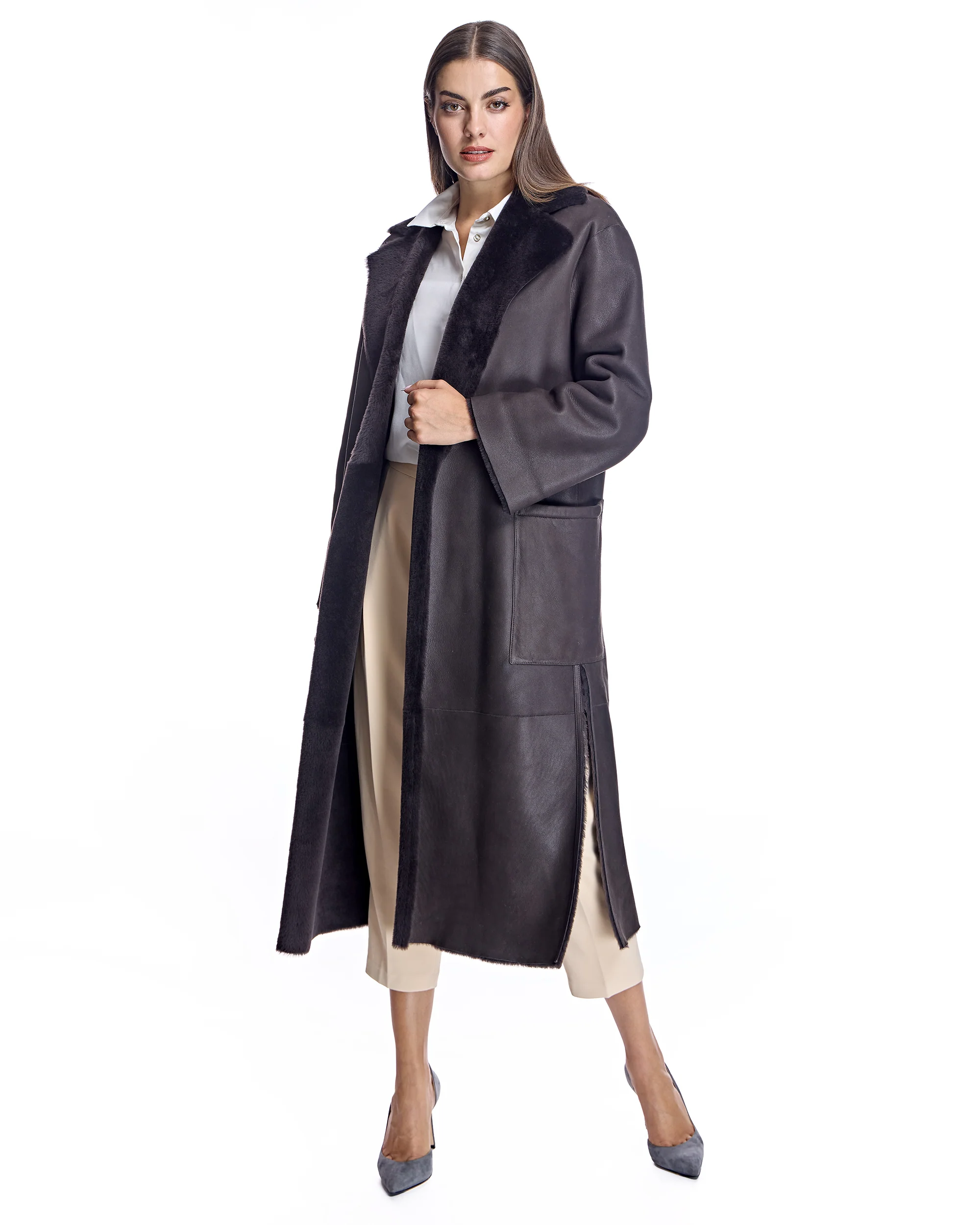 Belted Shearling Lamb Coat - Image 10