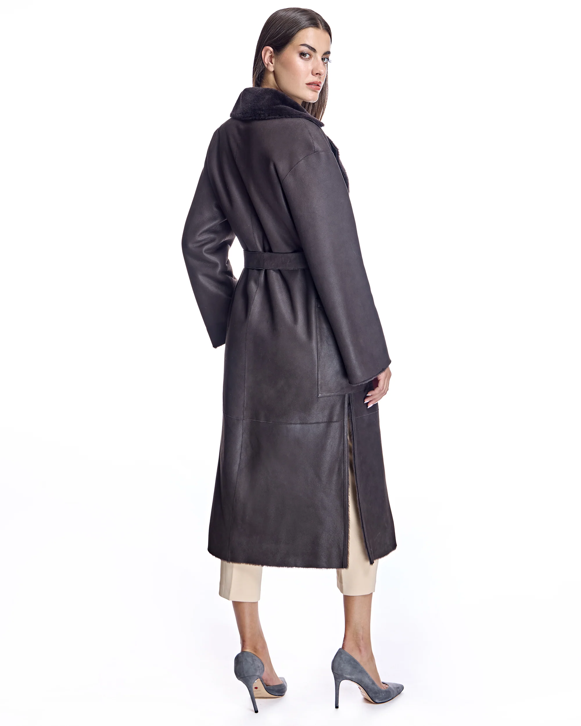 Belted Shearling Lamb Coat - Image 11