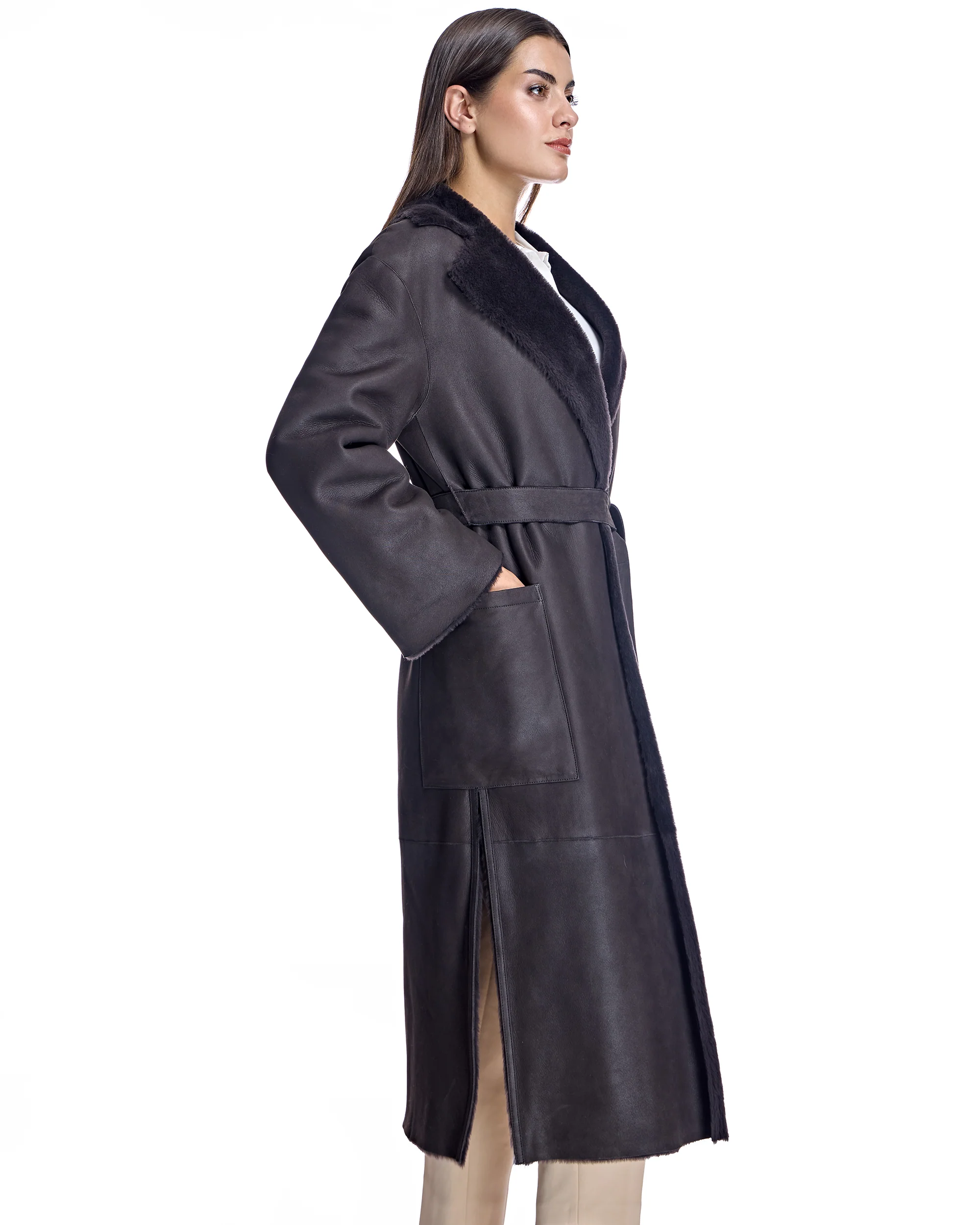 Belted Shearling Lamb Coat - Image 13