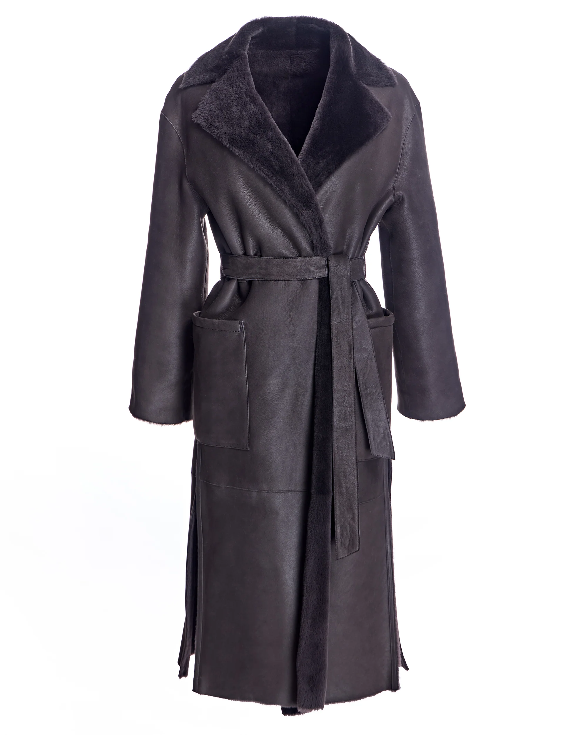 Belted Shearling Lamb Coat - Image 3