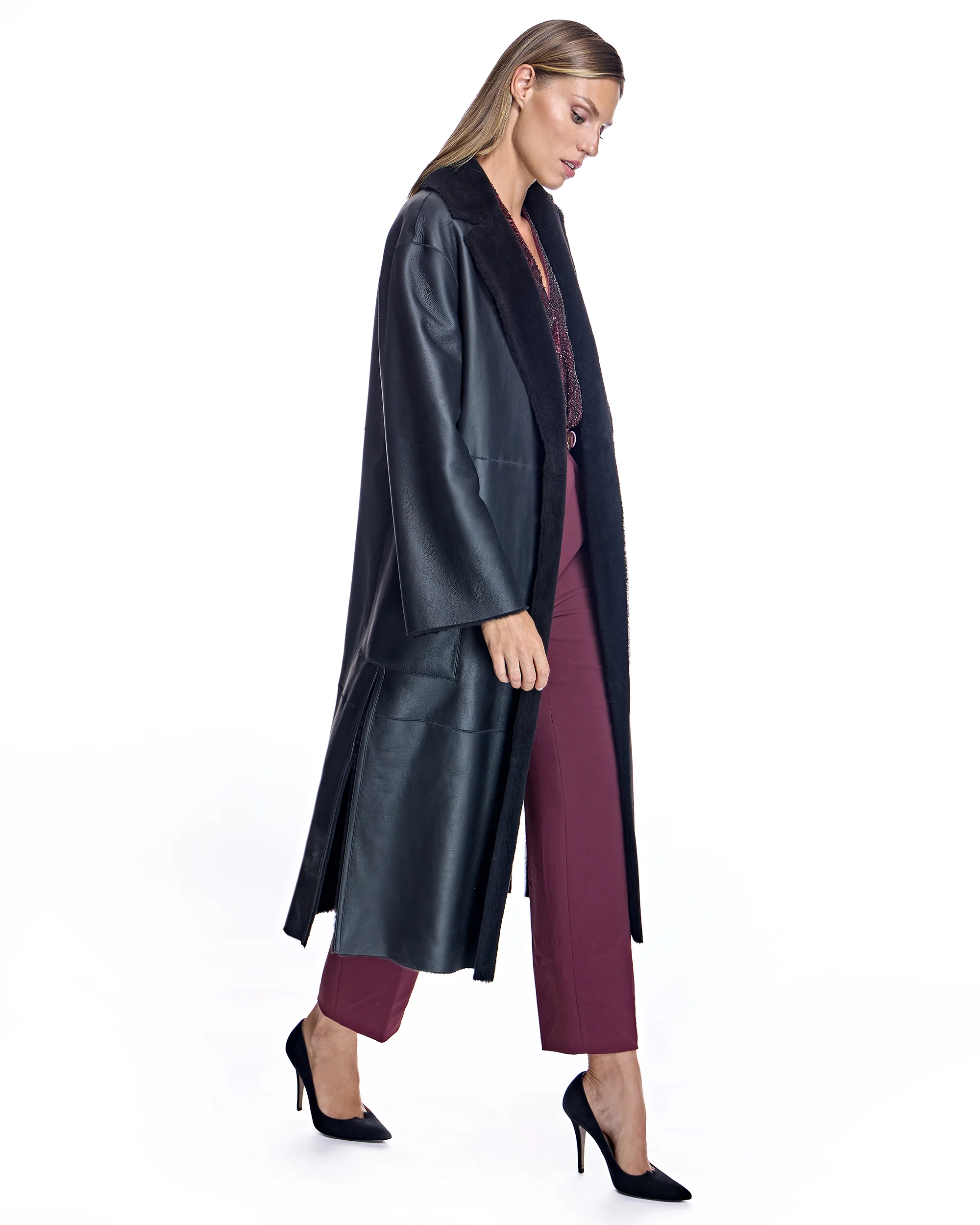 Belted Shearling Lamb Coat - Image 4