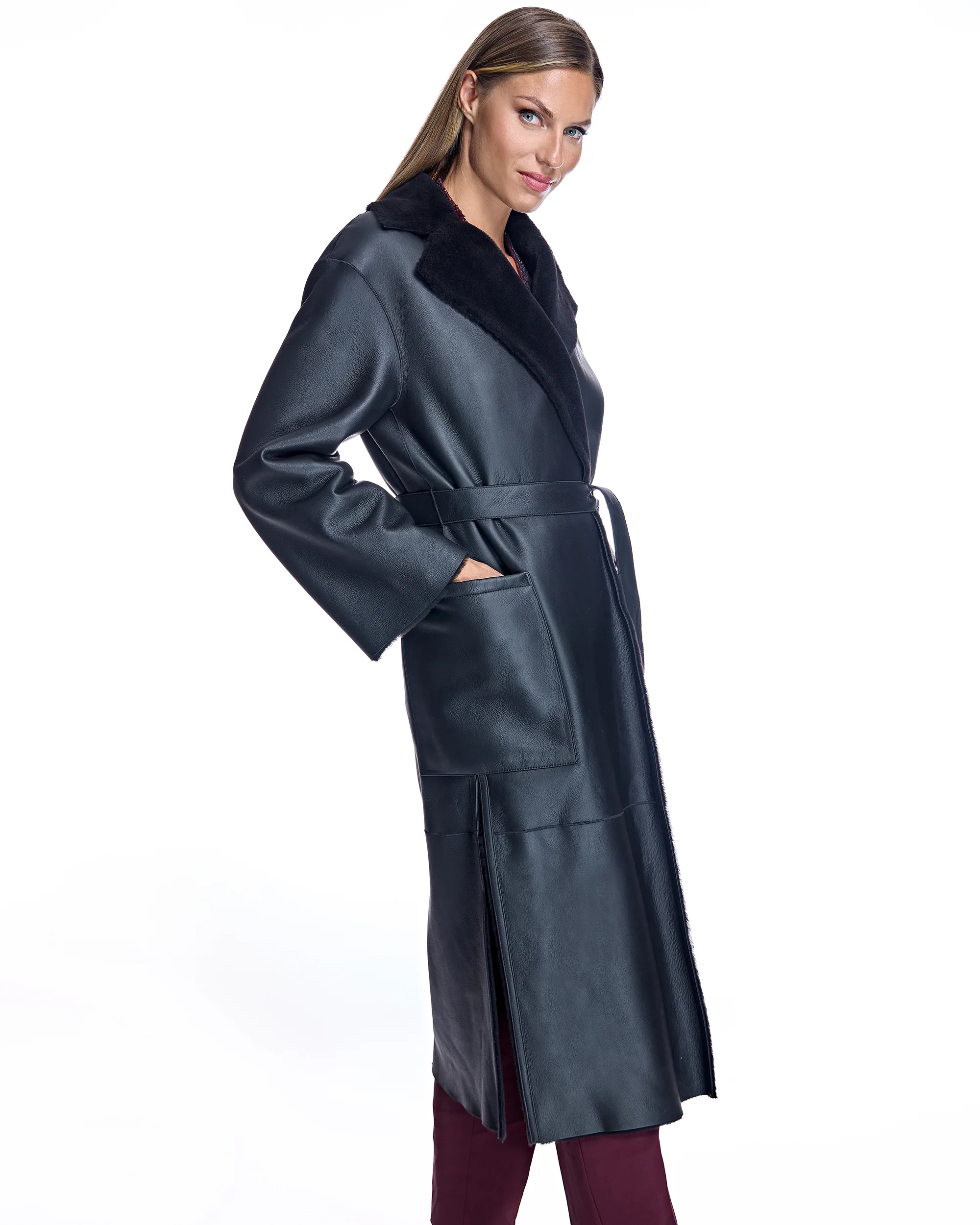Belted Shearling Lamb Coat - Image 7