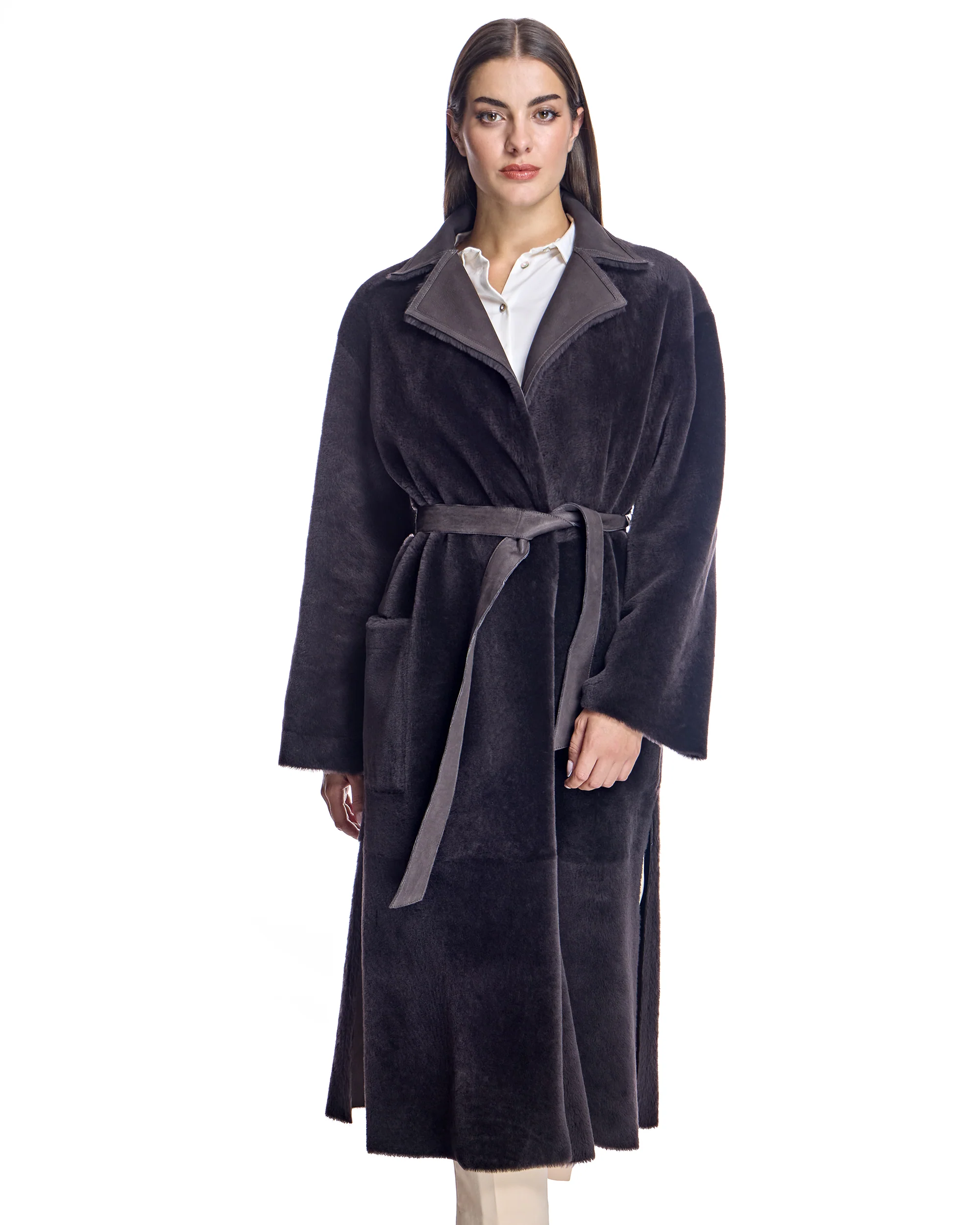 Belted Shearling Lamb Coat - Image 9