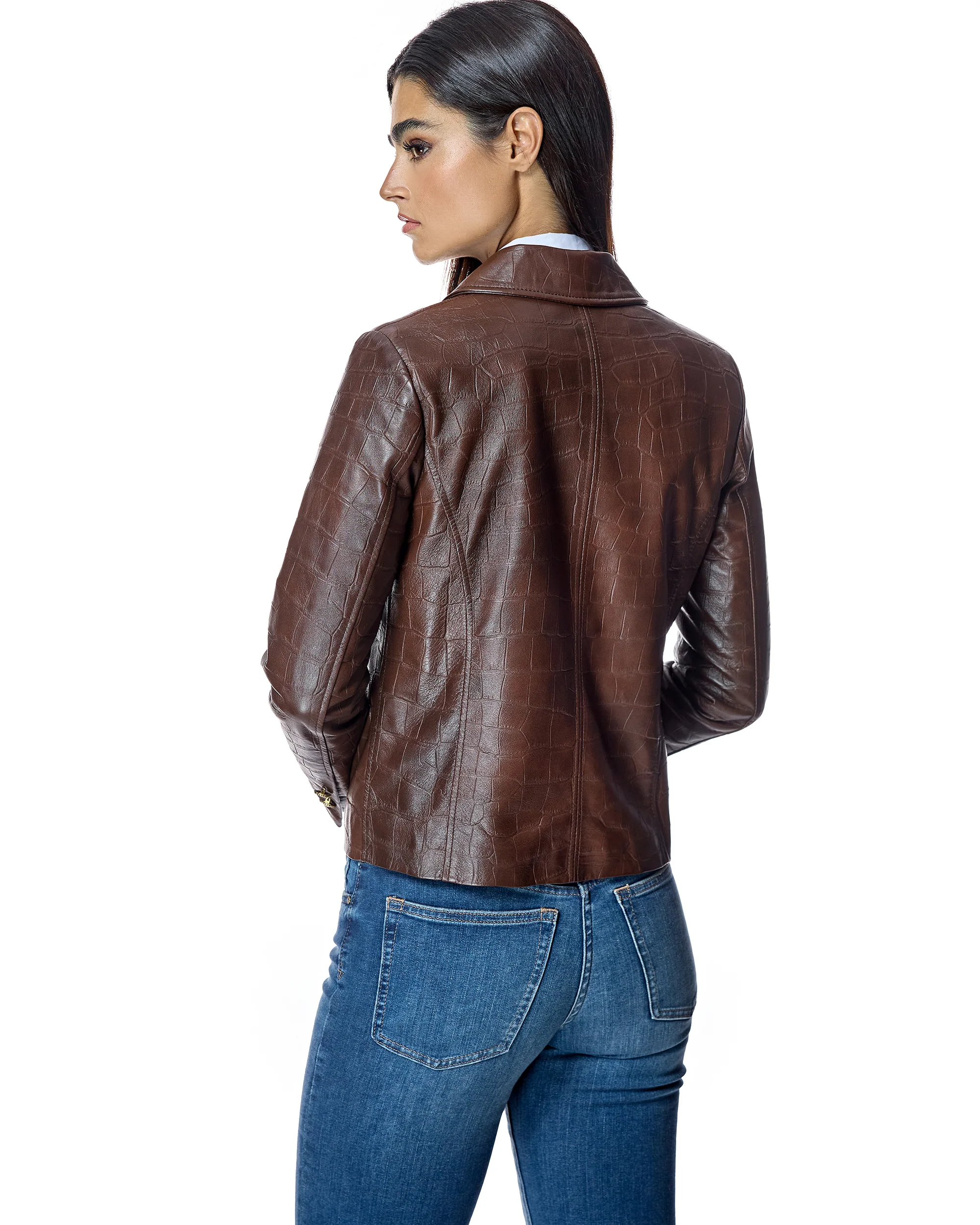 Croc Stamped Leather Jacket-Maximilian - Image 3