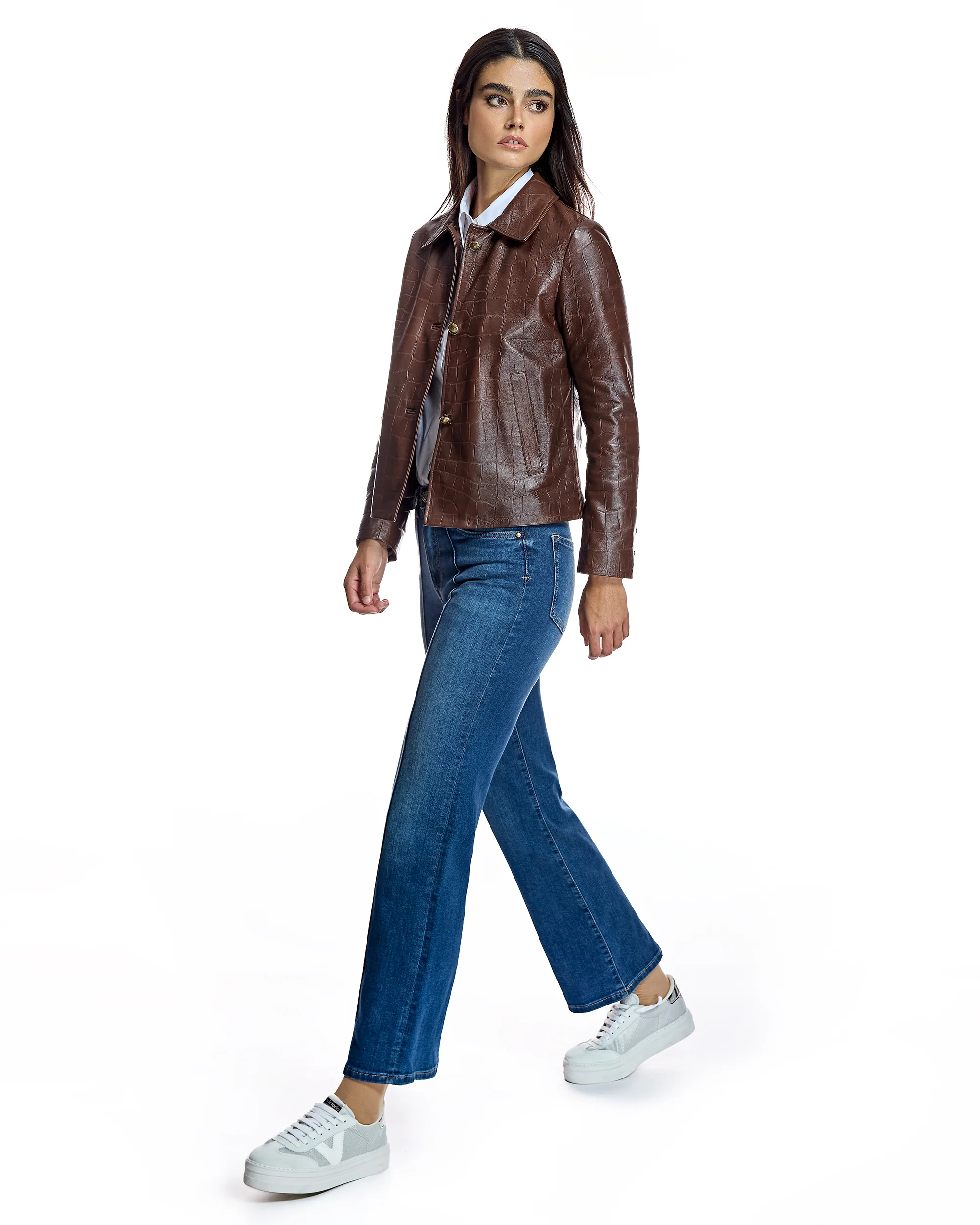 Croc Stamped Leather Jacket-Maximilian - Image 4