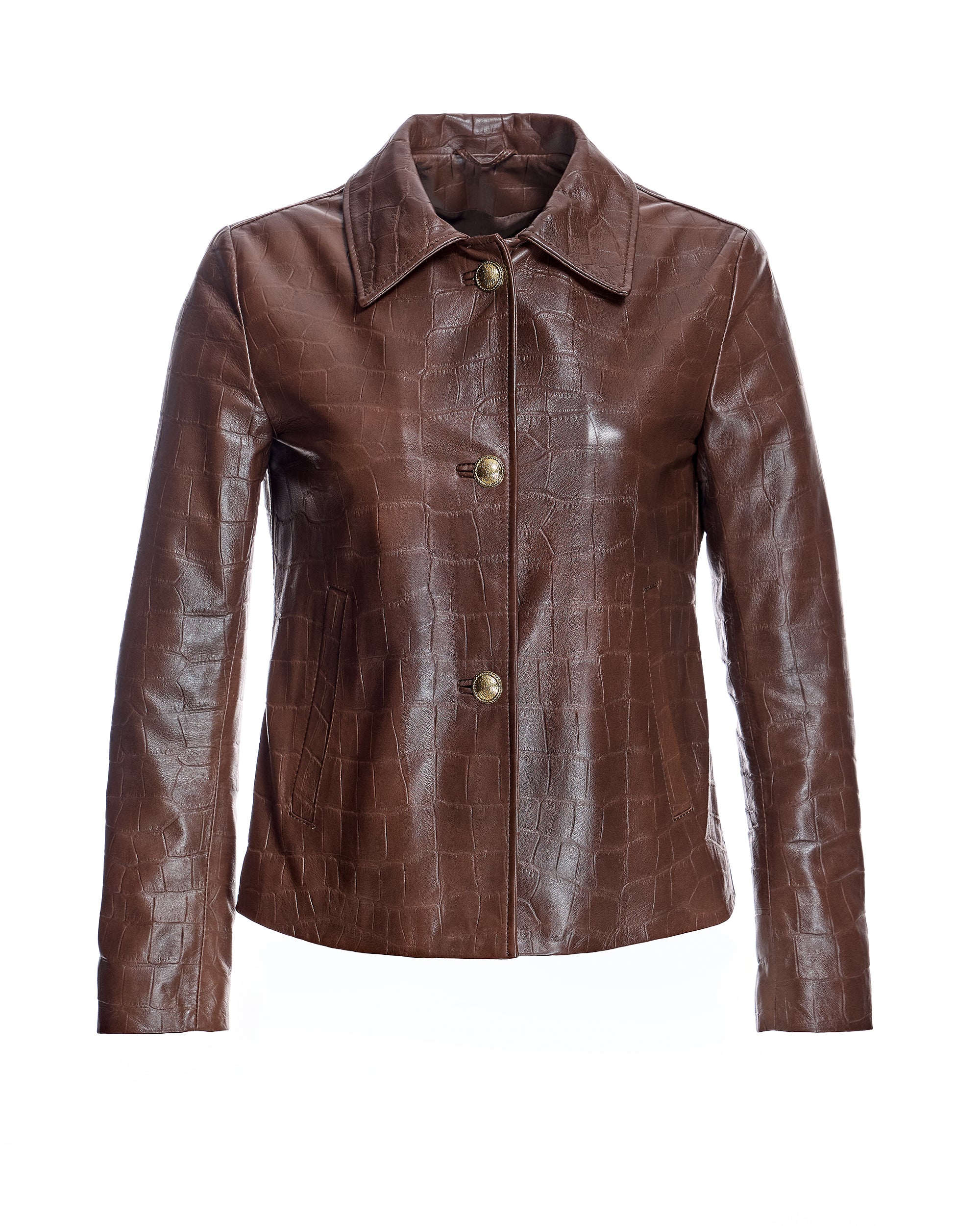 Croc Stamped Leather Jacket-Maximilian - Image 5