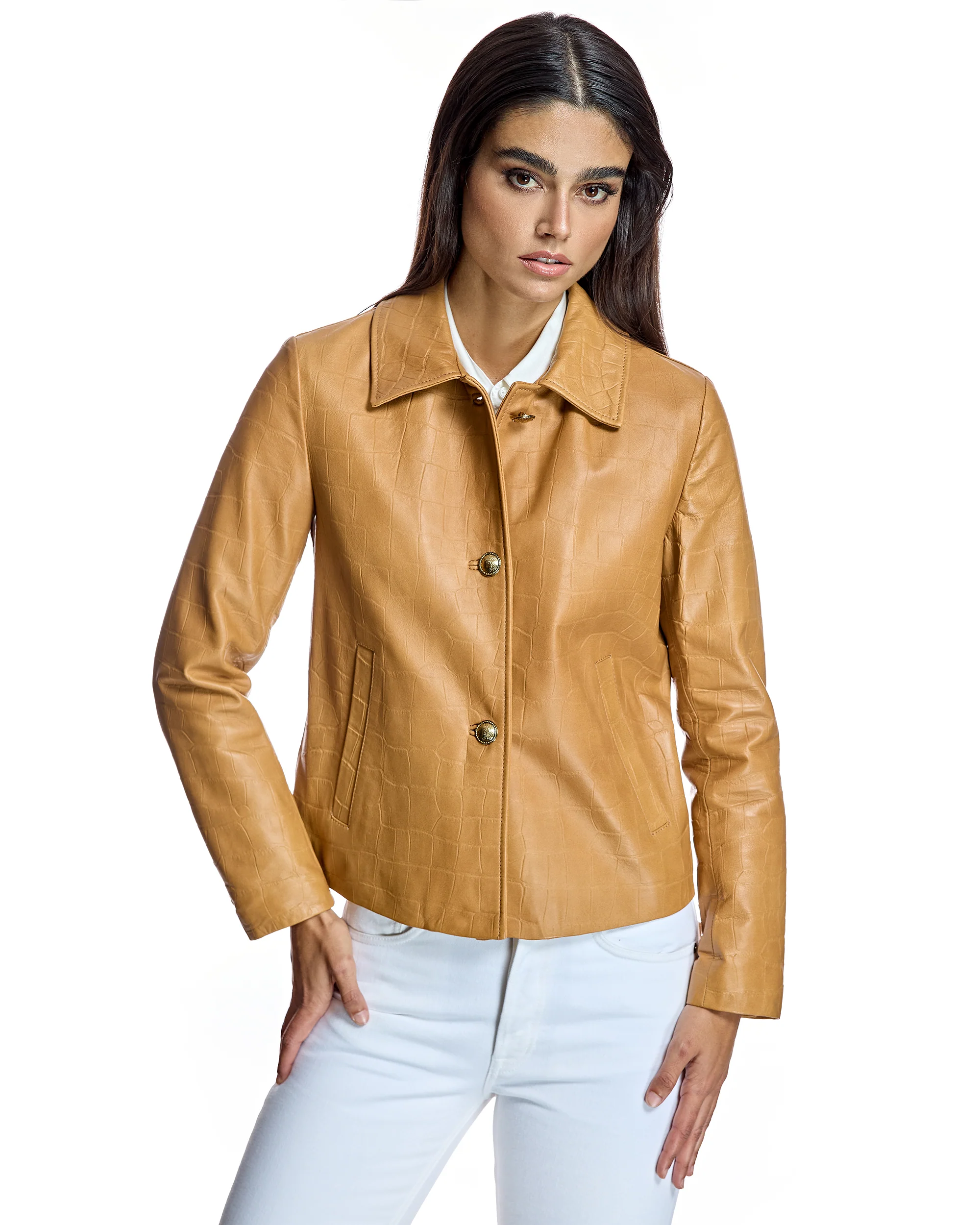 Croc Stamped Leather Jacket-Maximilian - Image 7