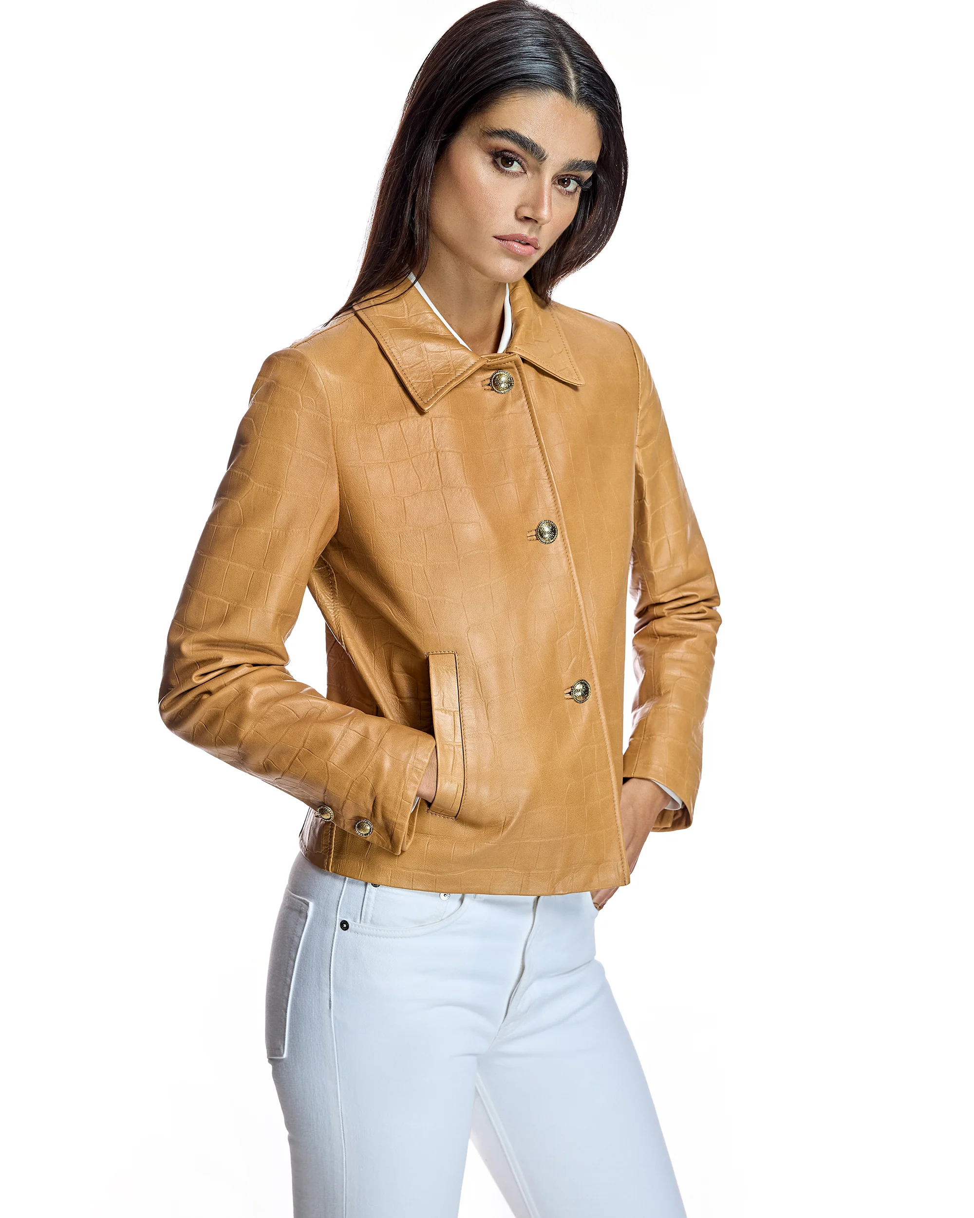 Croc Stamped Leather Jacket-Maximilian - Image 8